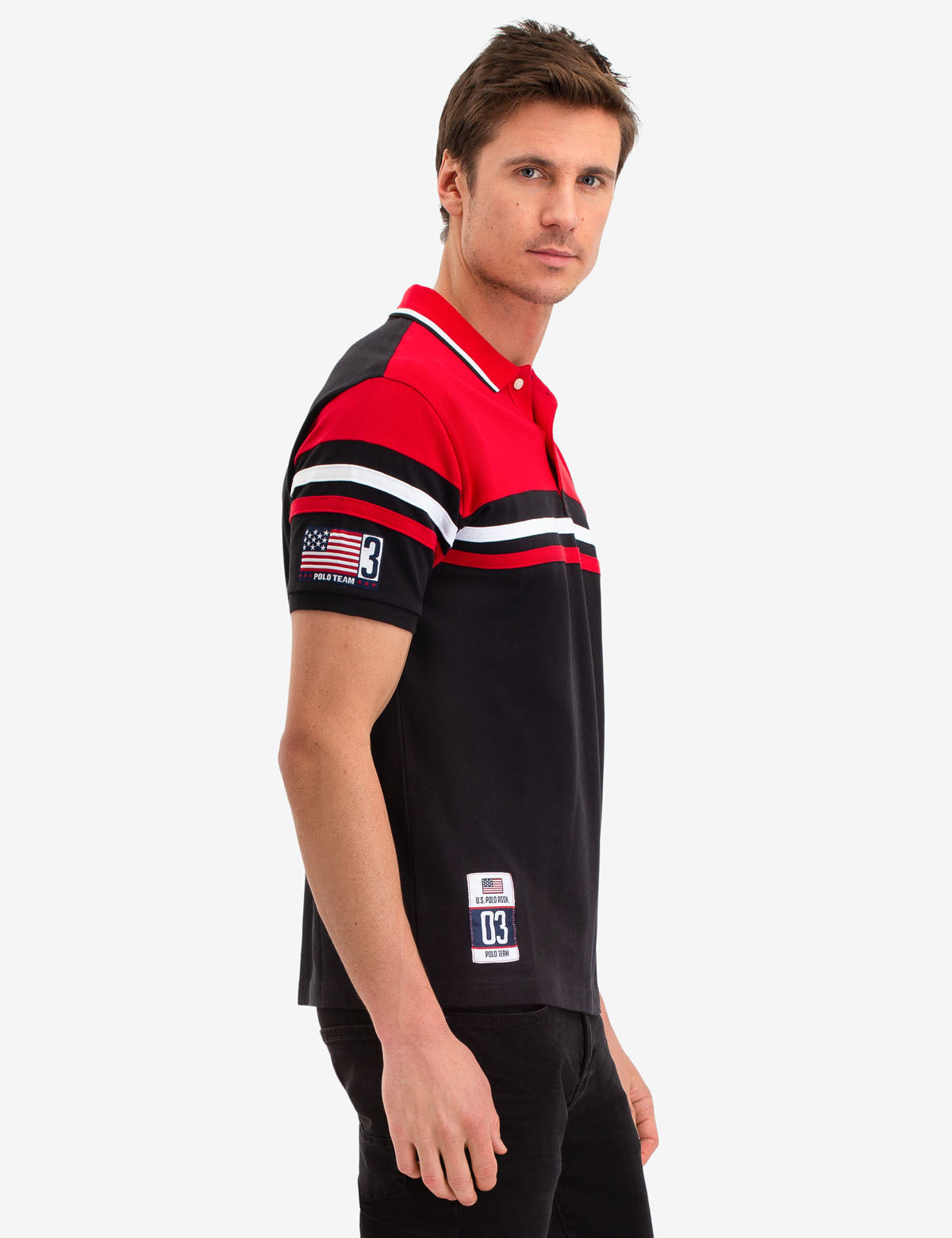 Colorblock Stripe Polo Shirt with Button Placket & Logo | Casual Men's Top