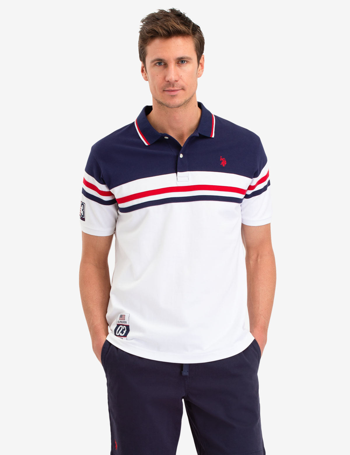 Colorblock Stripe Polo Shirt with Button Placket & Logo | Casual Men's Top