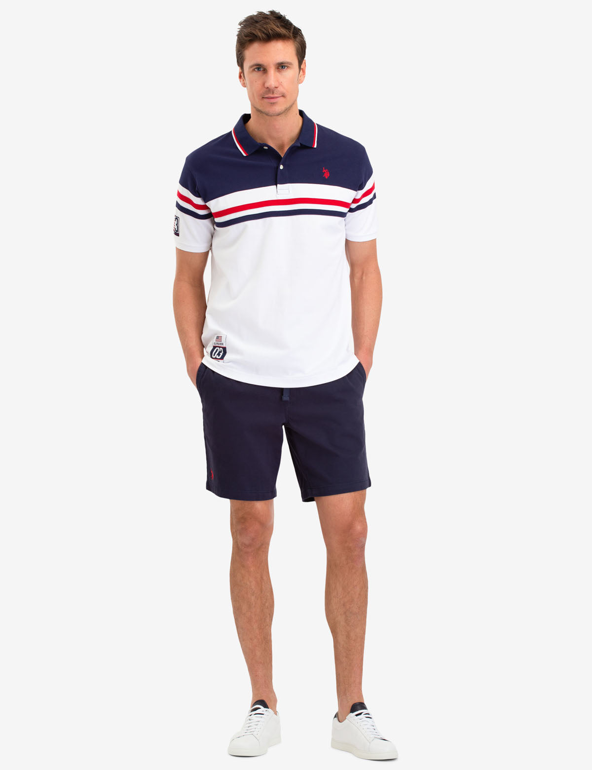Colorblock Stripe Polo Shirt with Button Placket & Logo | Casual Men's Top