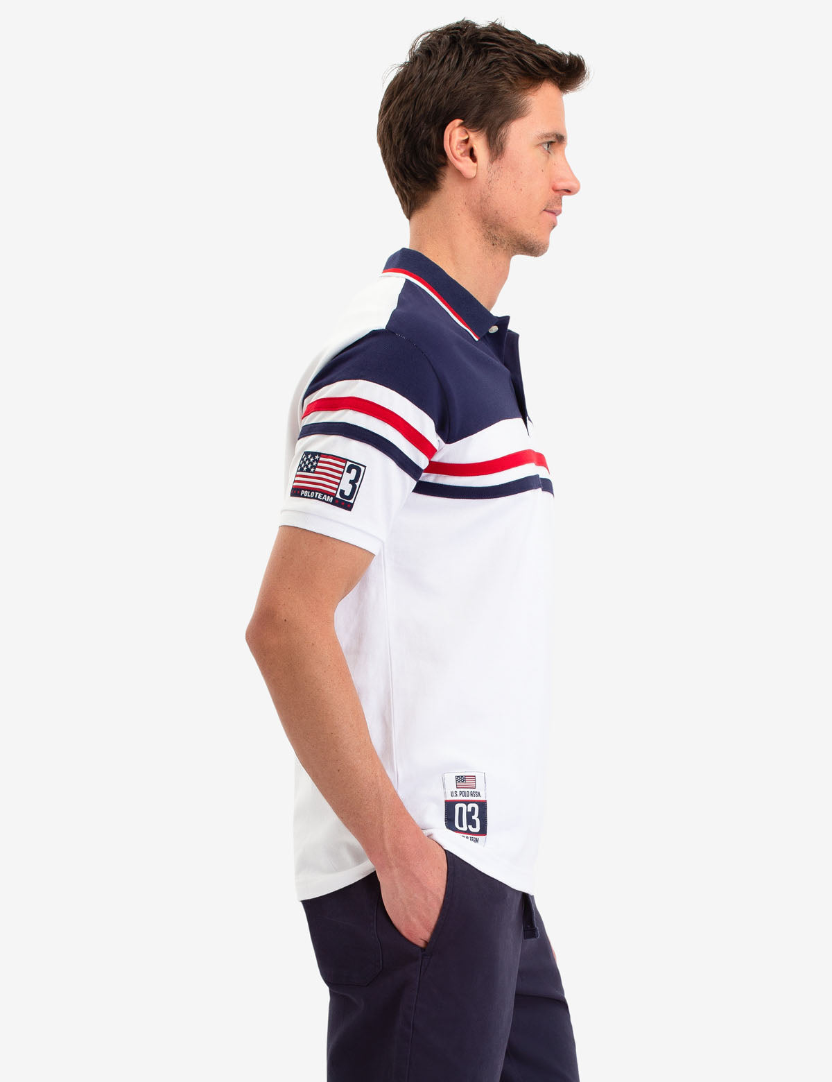 Colorblock Stripe Polo Shirt with Button Placket & Logo | Casual Men's Top