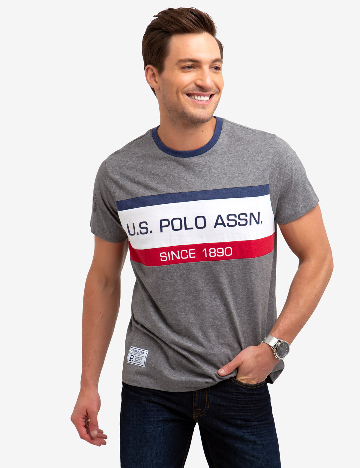 Colorblock Cotton Blend T-Shirt with Embroidered Logo | Crew Neck
