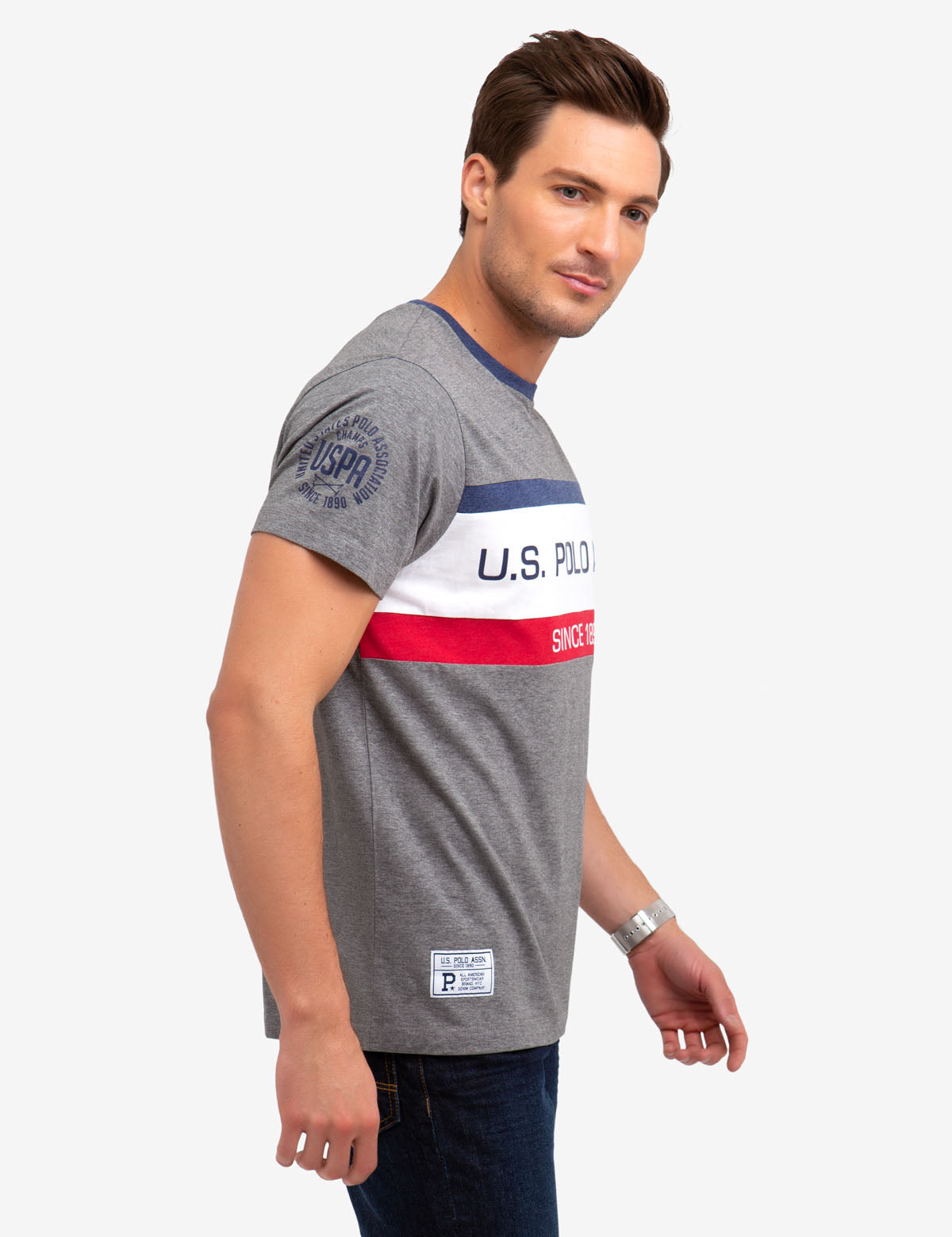 Colorblock Cotton Blend T-Shirt with Embroidered Logo | Crew Neck