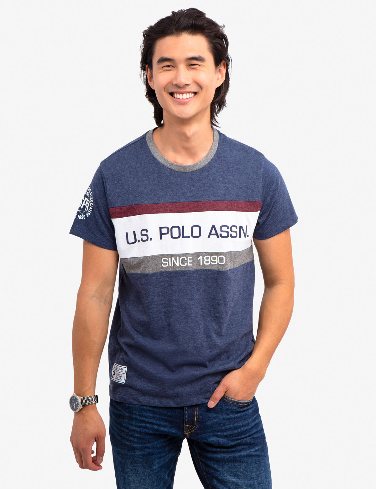 Colorblock Cotton Blend T-Shirt with Embroidered Logo | Crew Neck