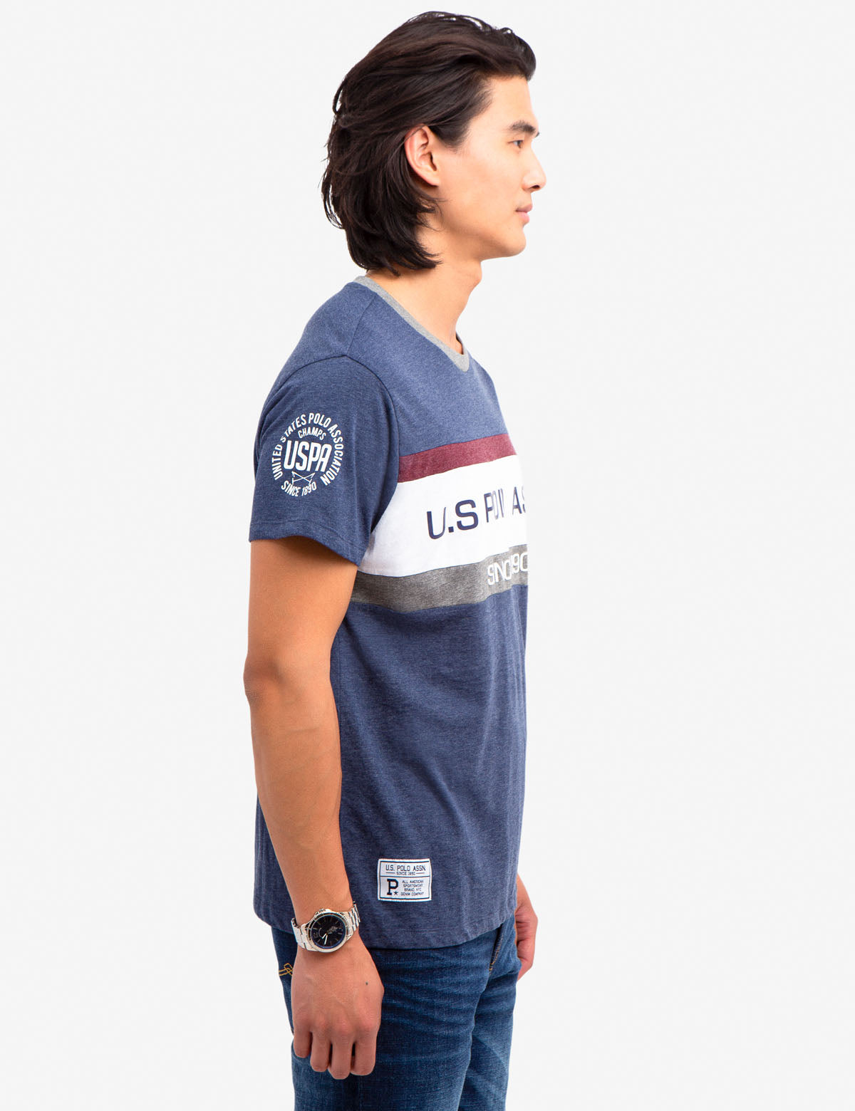 Colorblock Cotton Blend T-Shirt with Embroidered Logo | Crew Neck