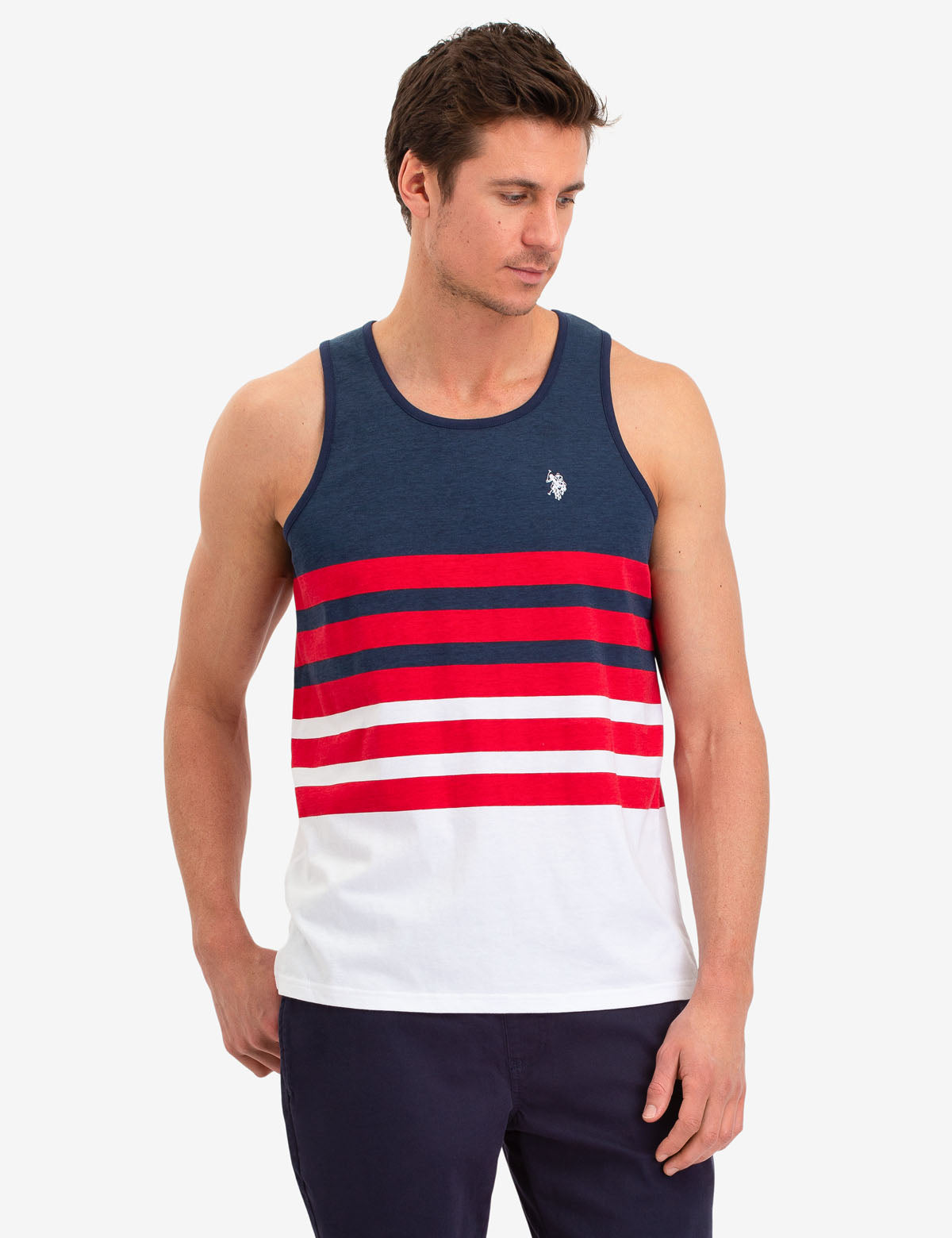 Colorblock Tank Top with Vertical Stripes | Stitched Logo Design