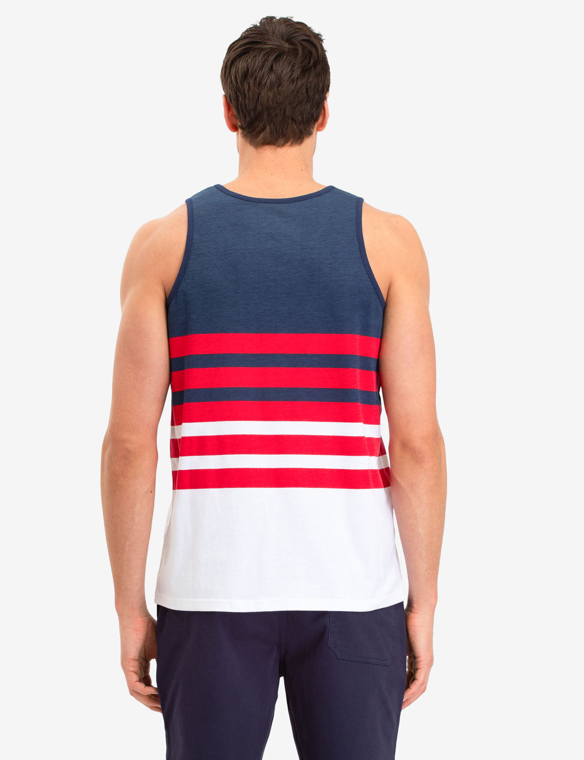 Colorblock Tank Top with Vertical Stripes | Stitched Logo Design