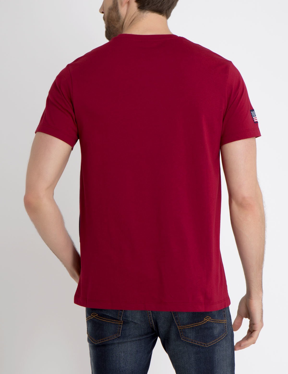 Color Block Cotton Tee with American Flag & Crew Neck | Casual Short Sleeve