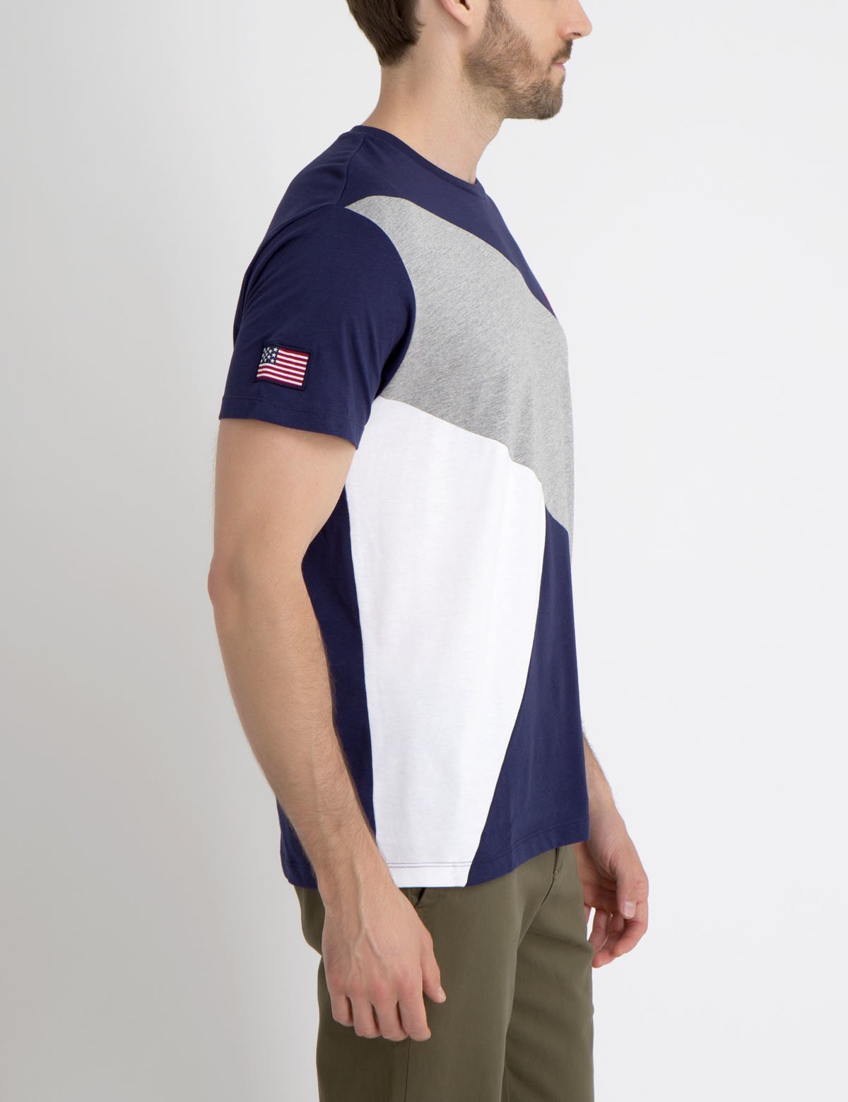 Color Block Cotton Tee with American Flag & Crew Neck | Casual Short Sleeve