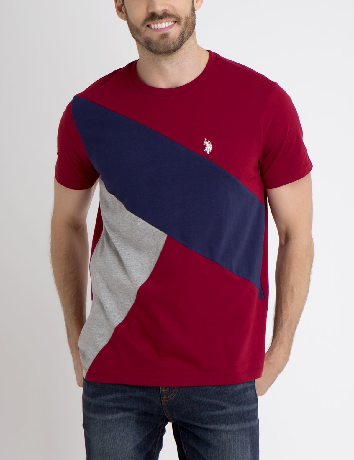 Color Block Cotton Tee with American Flag & Crew Neck | Casual Short Sleeve