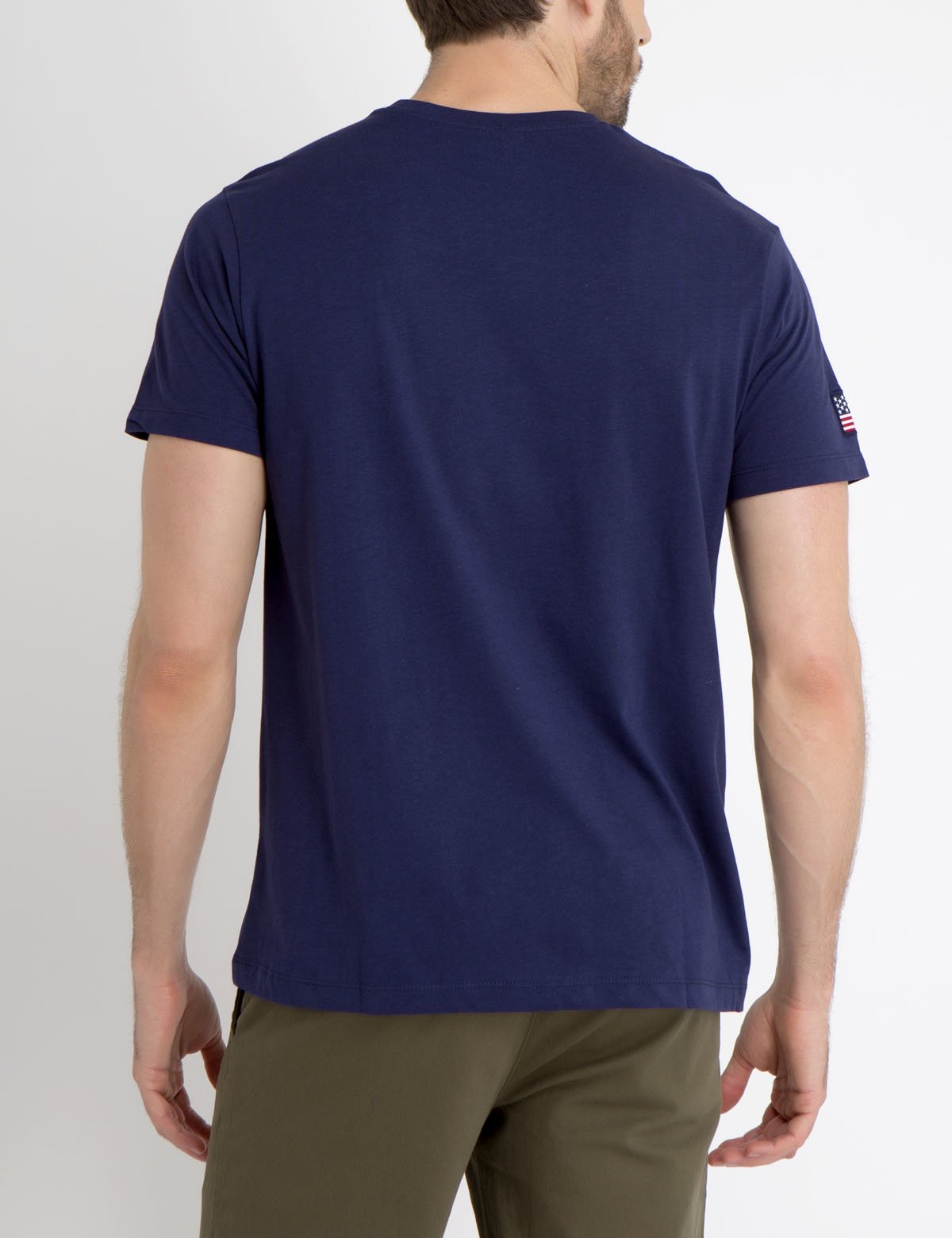 Color Block Cotton Tee with American Flag & Crew Neck | Casual Short Sleeve