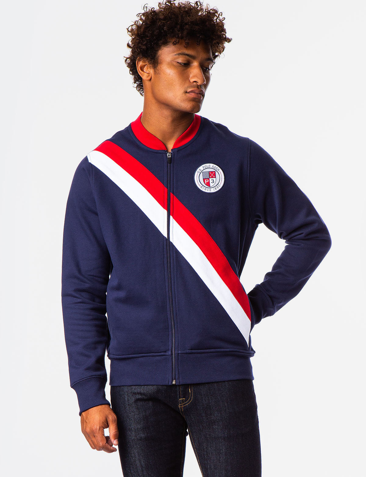 Colorblock Fleece Bomber Jacket with Ribbed Cuffs | USPA