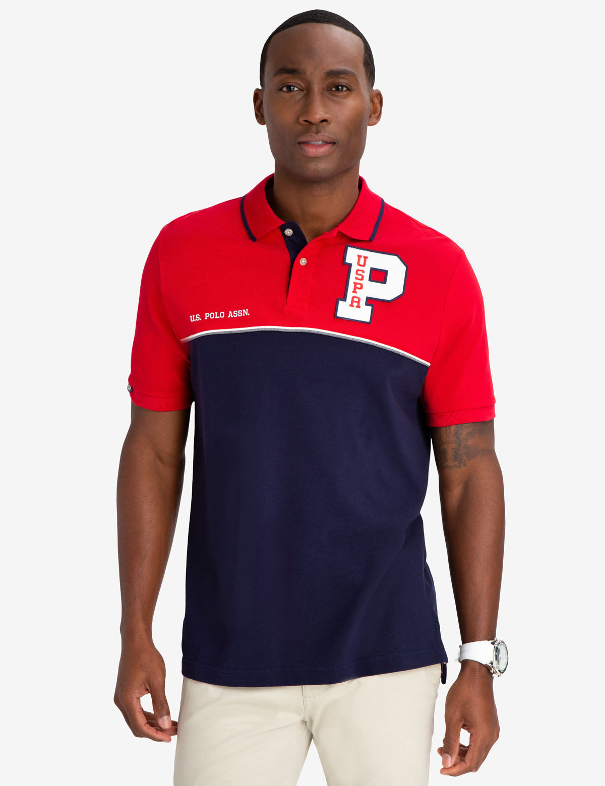 Colorblock Polo Shirt with USPA Patch | 100% Cotton
