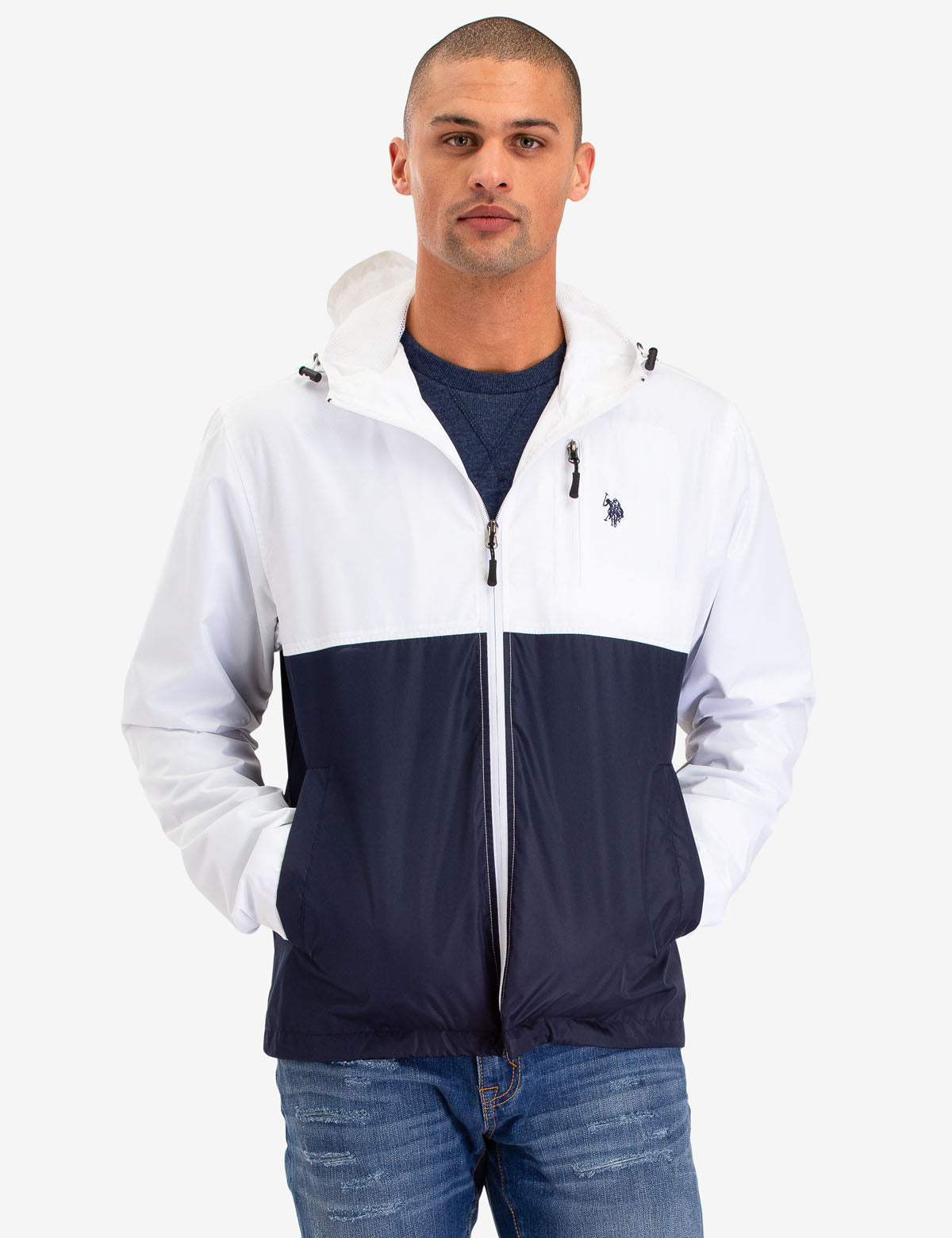 Colorblock Windbreaker Jacket with Embroidered Logo | Lightweight & Stylish