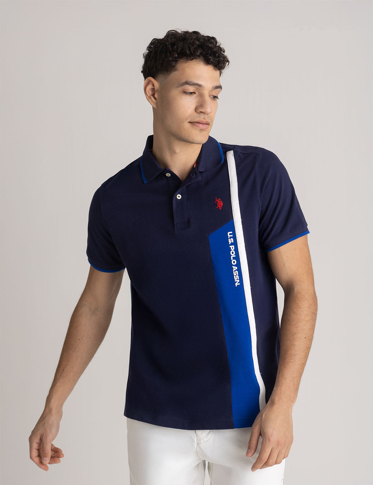 Vertical Color Block Pique Polo Shirt for Men | Casual Style