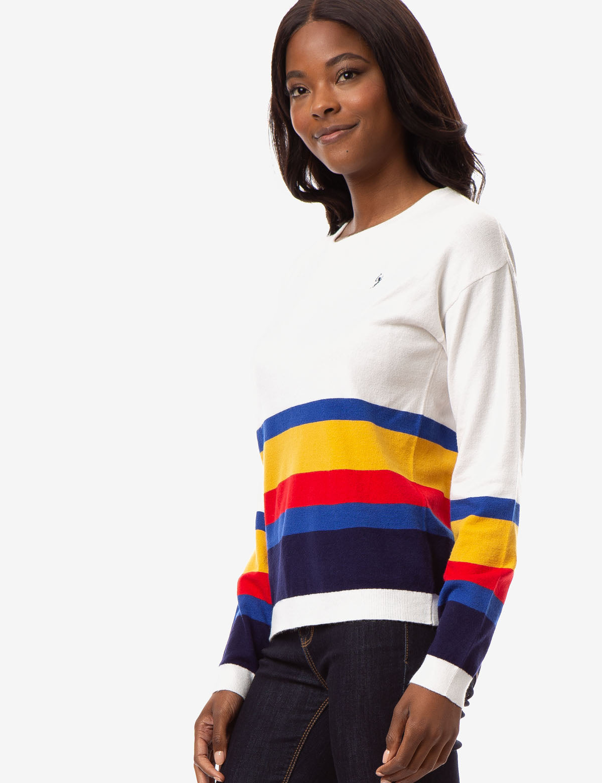 Striped Crew Neck Sweater with Ribbed Neckline | Multi-Color Design
