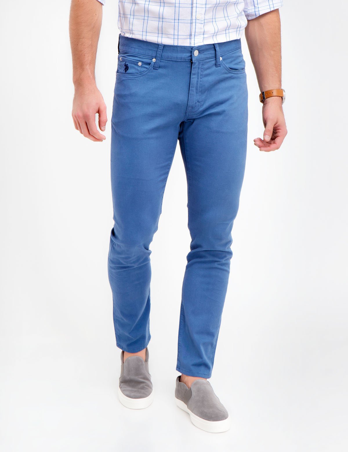 Stretch Twill Slim Pants for Men | Comfort Fit & Button Closure