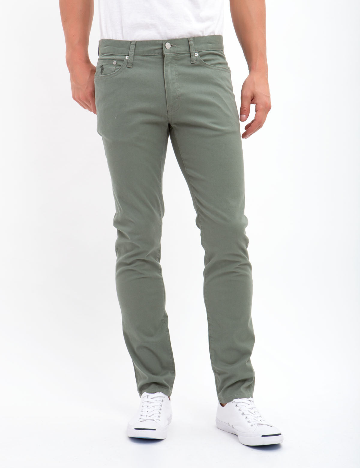 Stretch Twill Slim Pants for Men | Comfort Fit & Button Closure