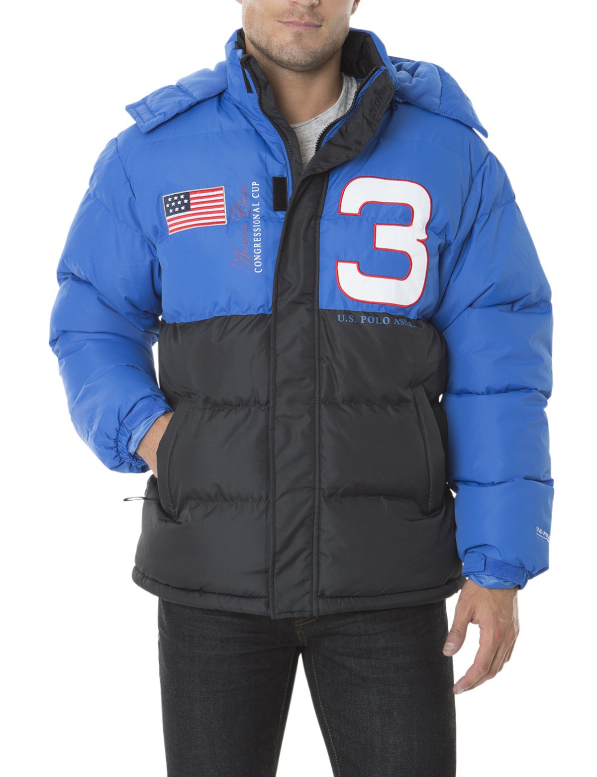 Color Block Short Bubble Jacket with Detachable Hood | U.S. Polo Assn.