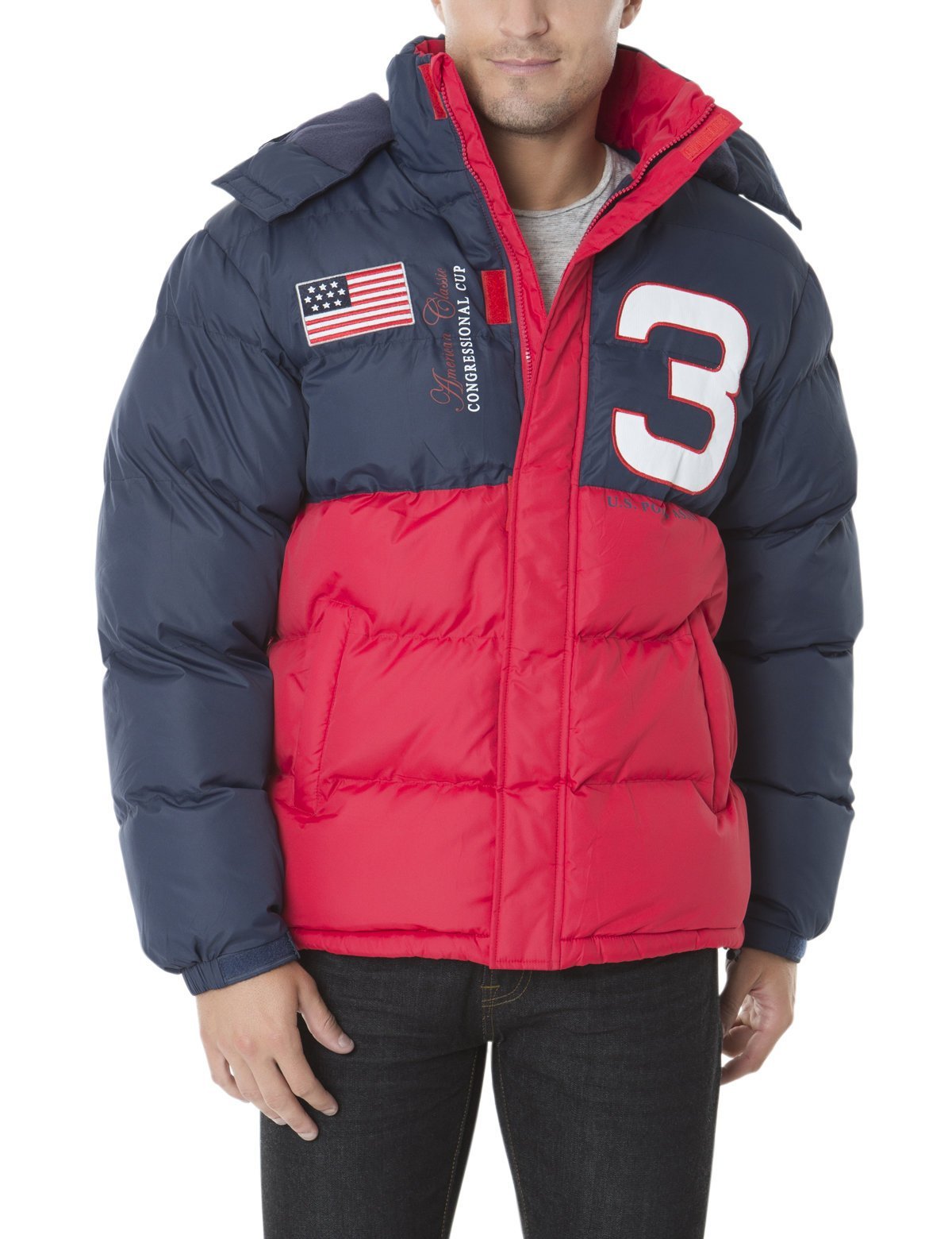 Color Block Short Bubble Jacket with Detachable Hood | U.S. Polo Assn.