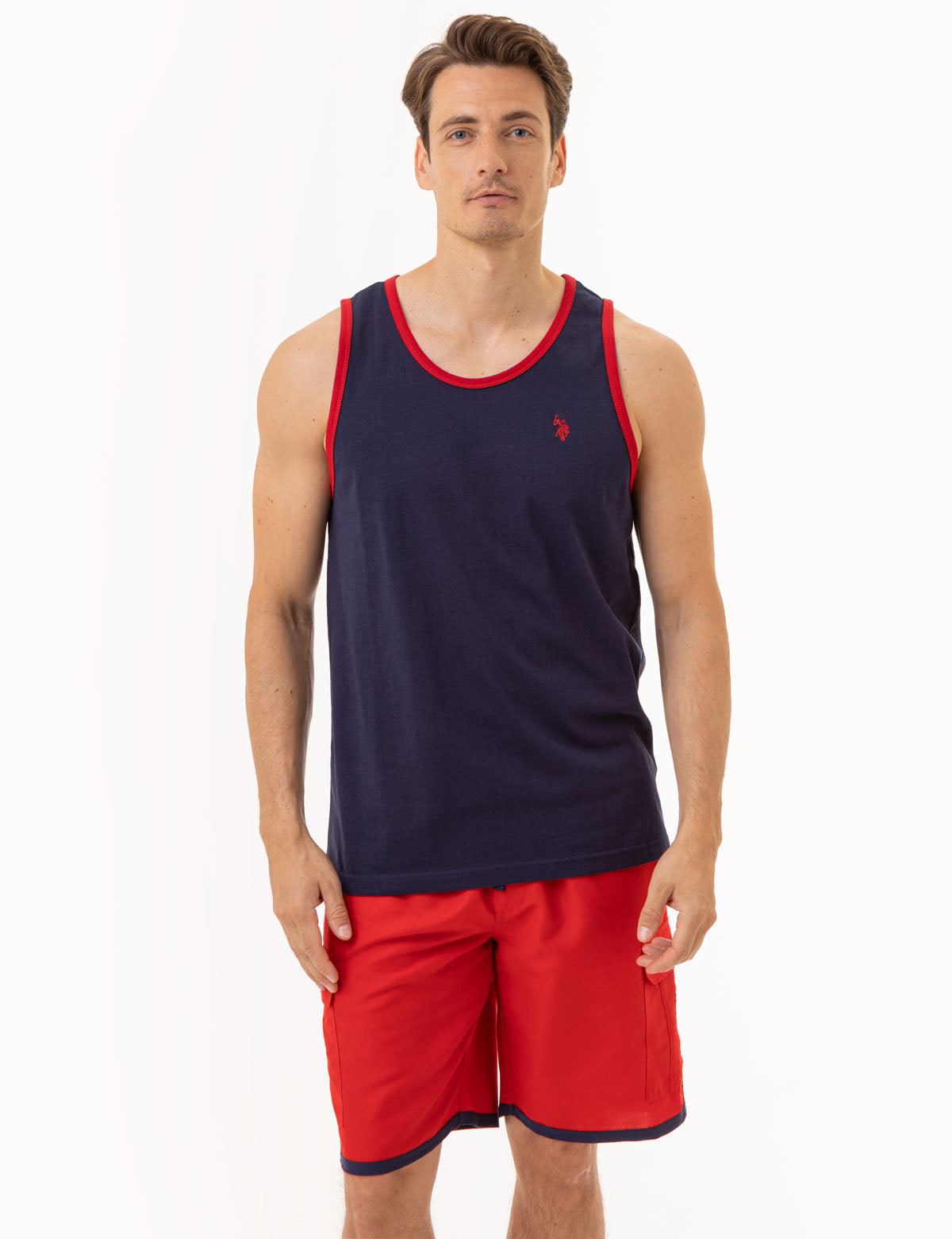 Contrast Trim Jersey Muscle Tank Top for Workouts & Gym | Athletic Fit