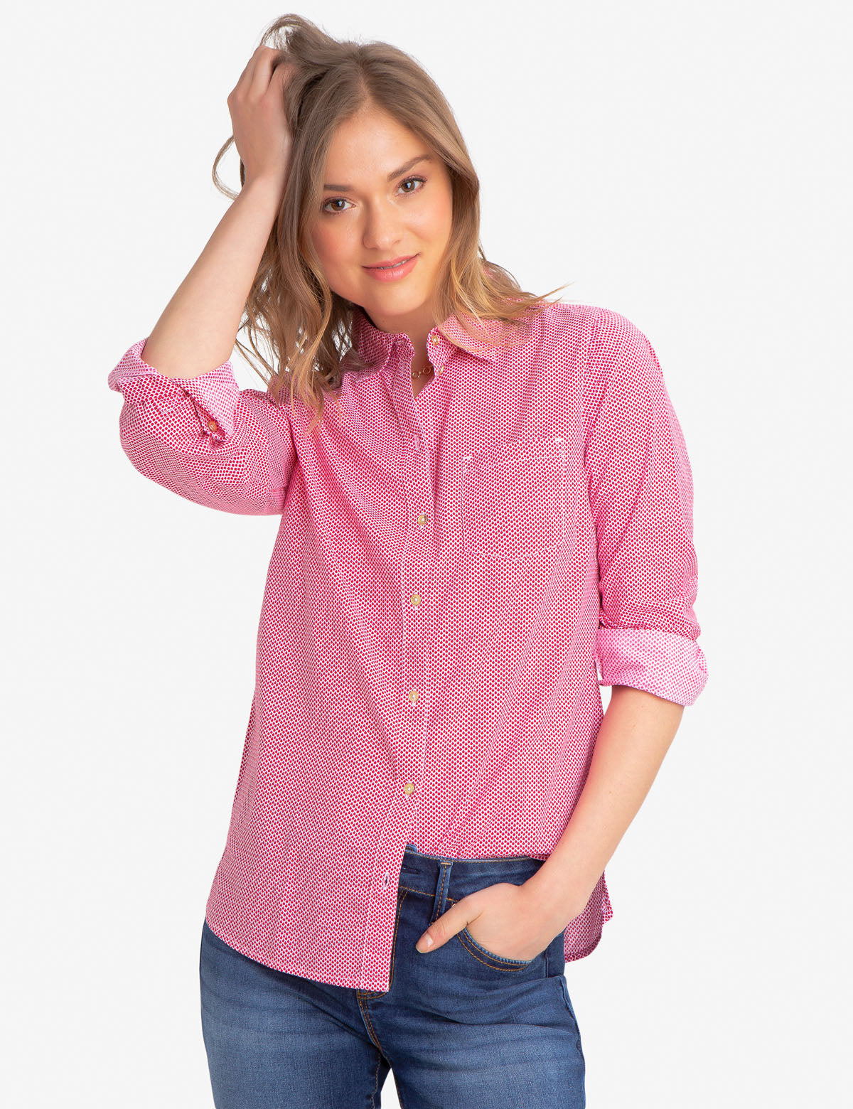 Men's Cotton Poplin Shirt with Geometric Print & Roll-Up Sleeves | U.S. Polo Assn.