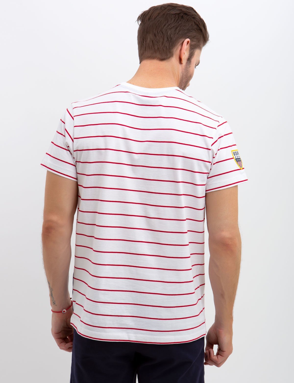 Diagonal Striped Cotton Crew Neck T-Shirt | Embroidered Logo
