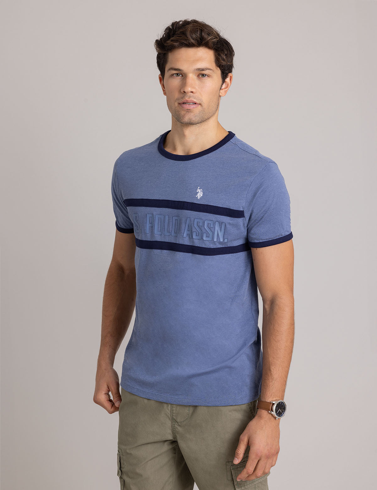 Classic Crew Neck Ringer T-Shirt with Logo | Casual Cotton Tee
