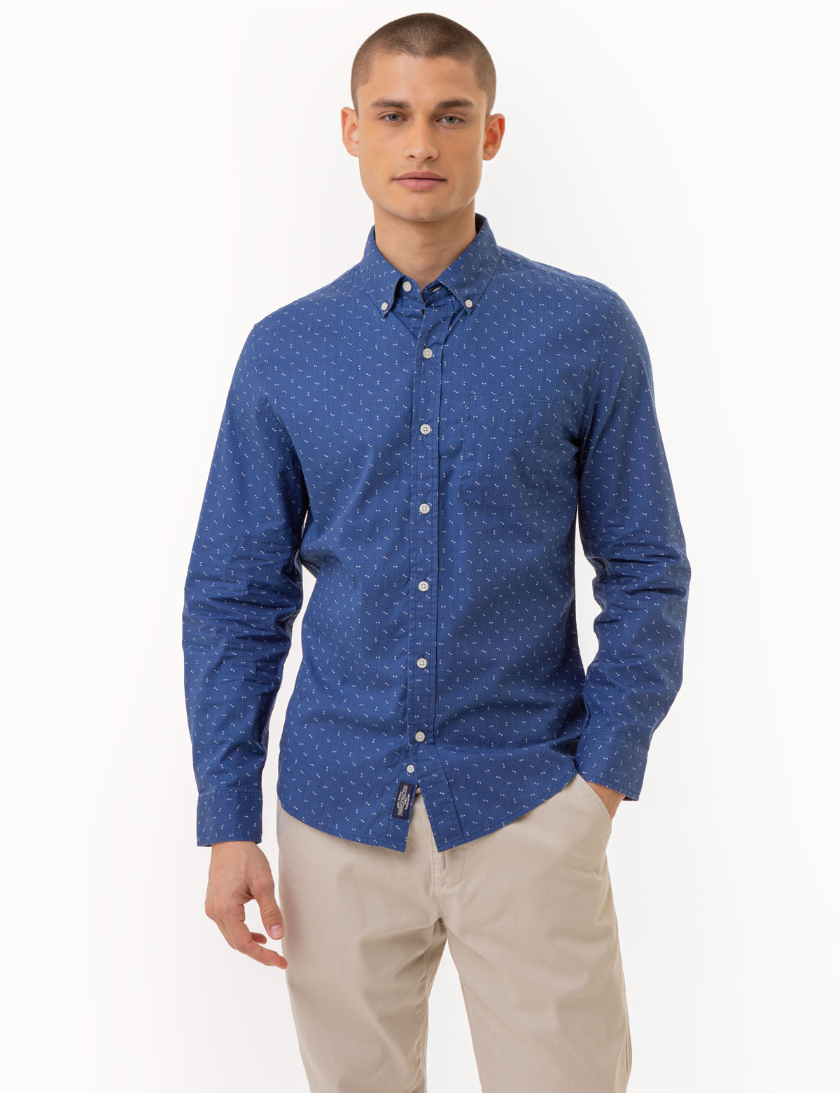 Men's Slim Fit Dart Print Long Sleeve Shirt | 100% Cotton Poplin