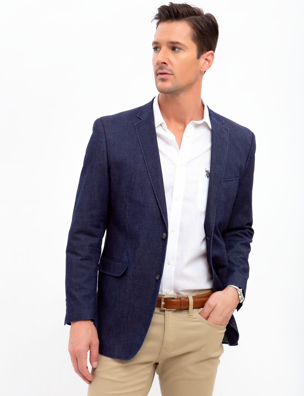 Men's Denim Sport Coat with 2 Buttons | Cotton & Spandex Blend