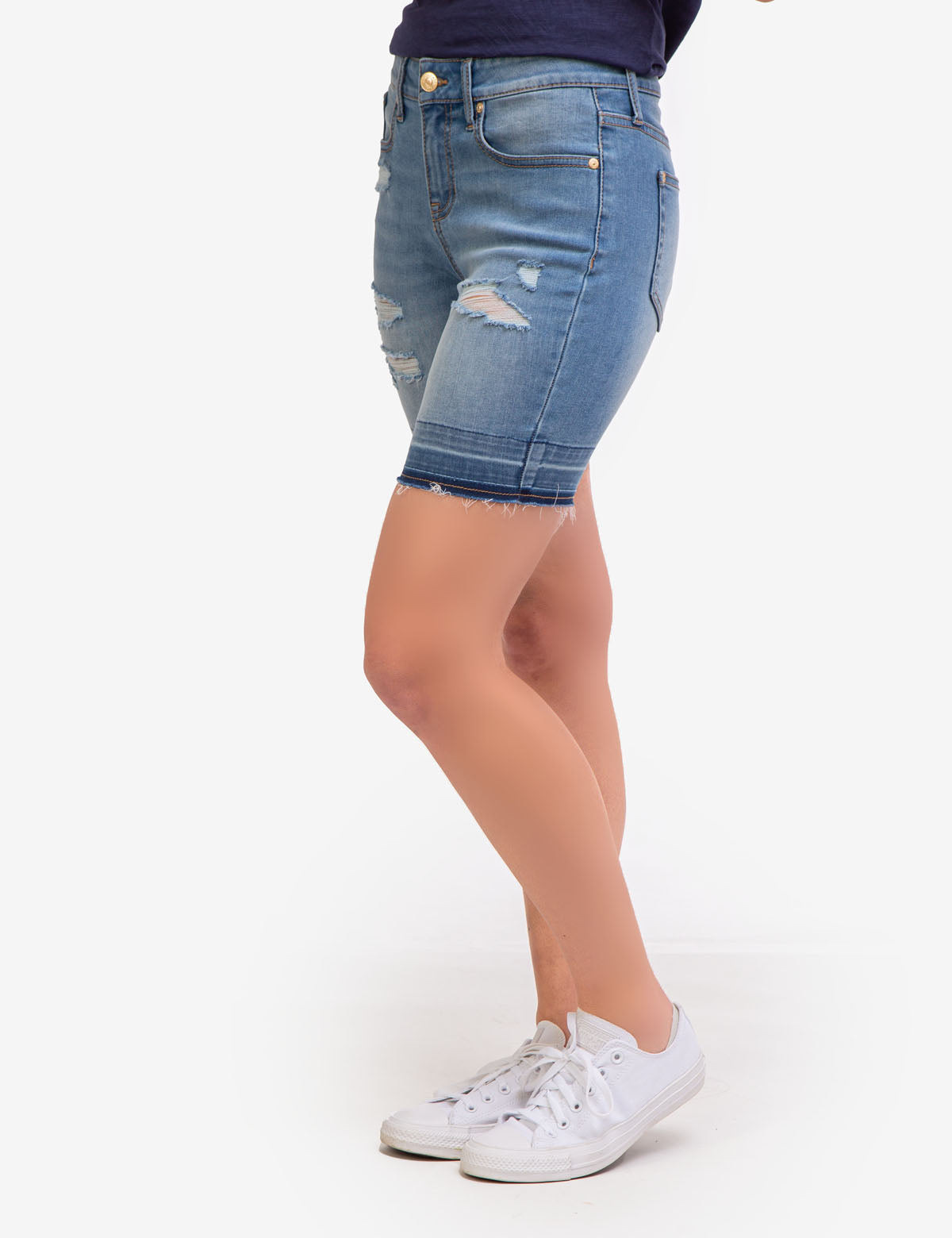 Distressed Bermuda Shorts with Frayed Hems & Pockets | Casual Style