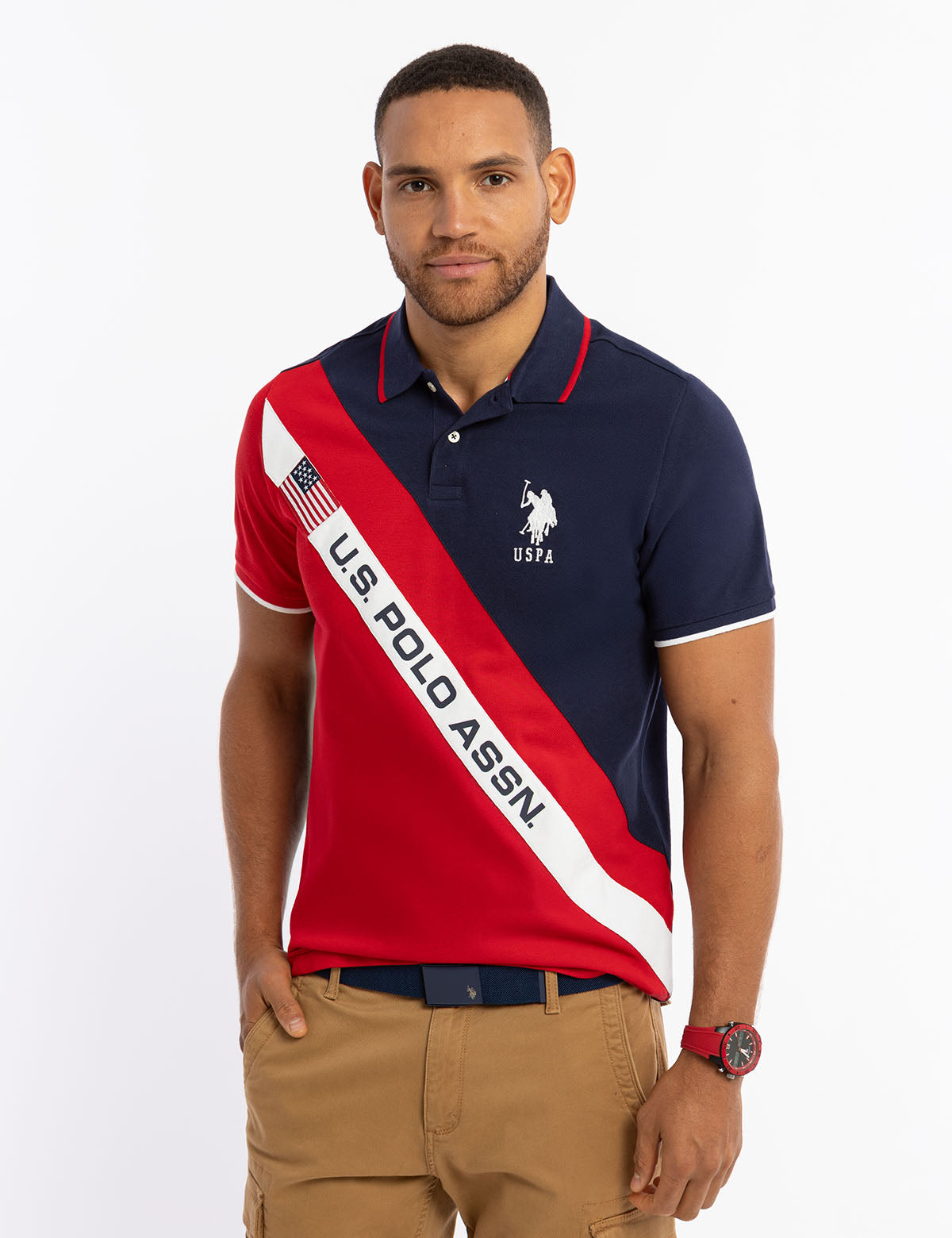 Diagonal Color Block Pique Polo Shirt | Flag Design