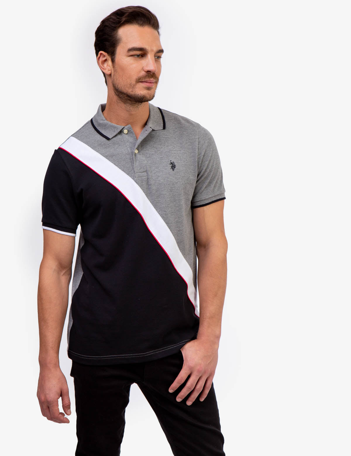 Colorblock Pique Polo Shirt with Embroidered Logo | USPA
