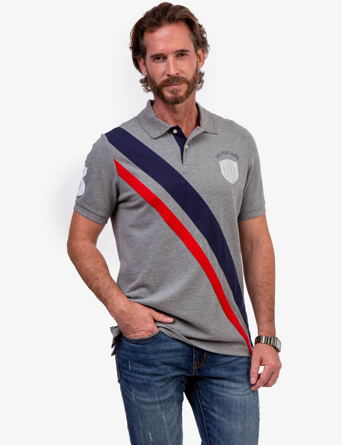 Diagonal Stripe Polo Shirt with Collar & Rib Cuffs | U.S. Polo Assn.