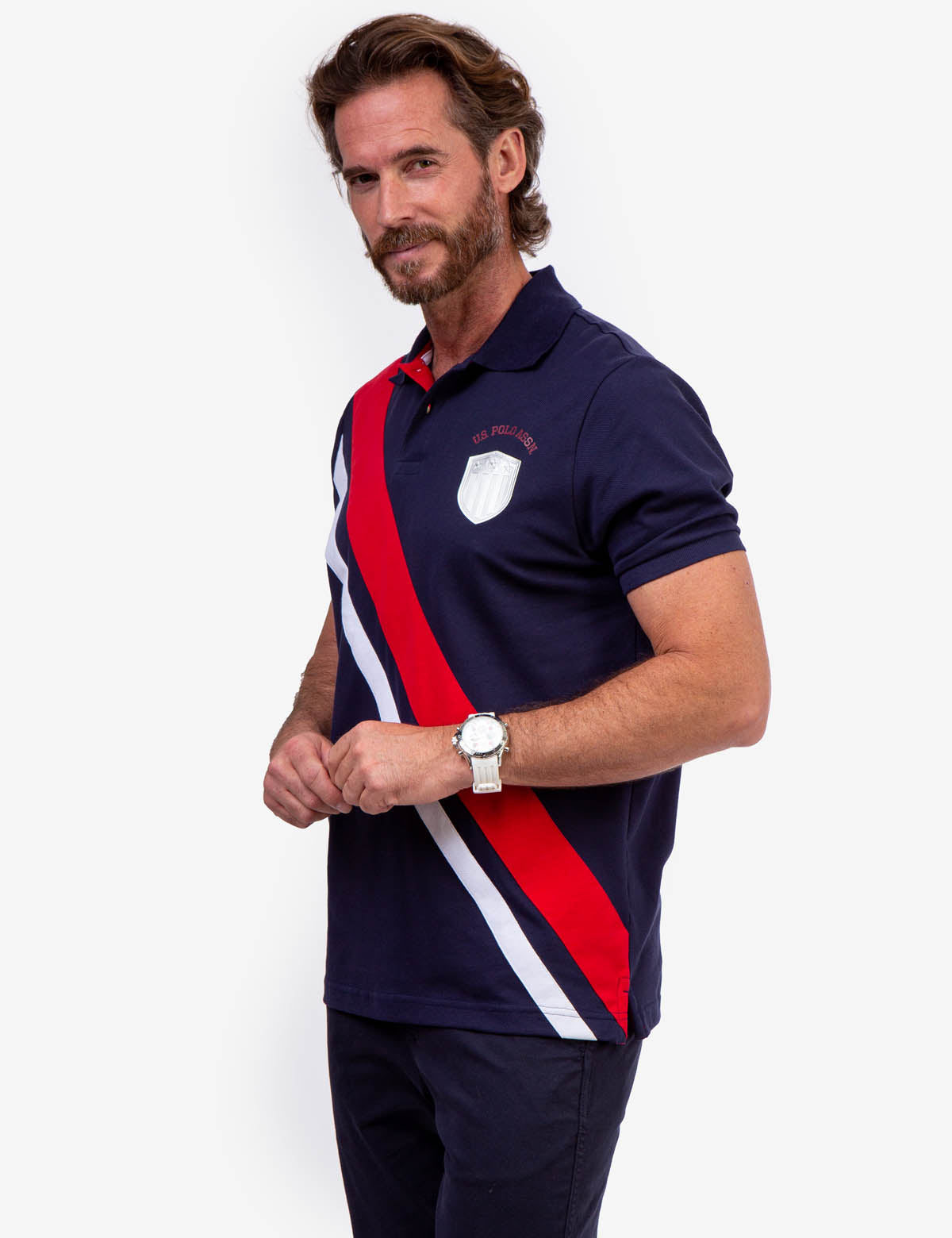 Diagonal Stripe Polo Shirt with Collar & Rib Cuffs | U.S. Polo Assn.