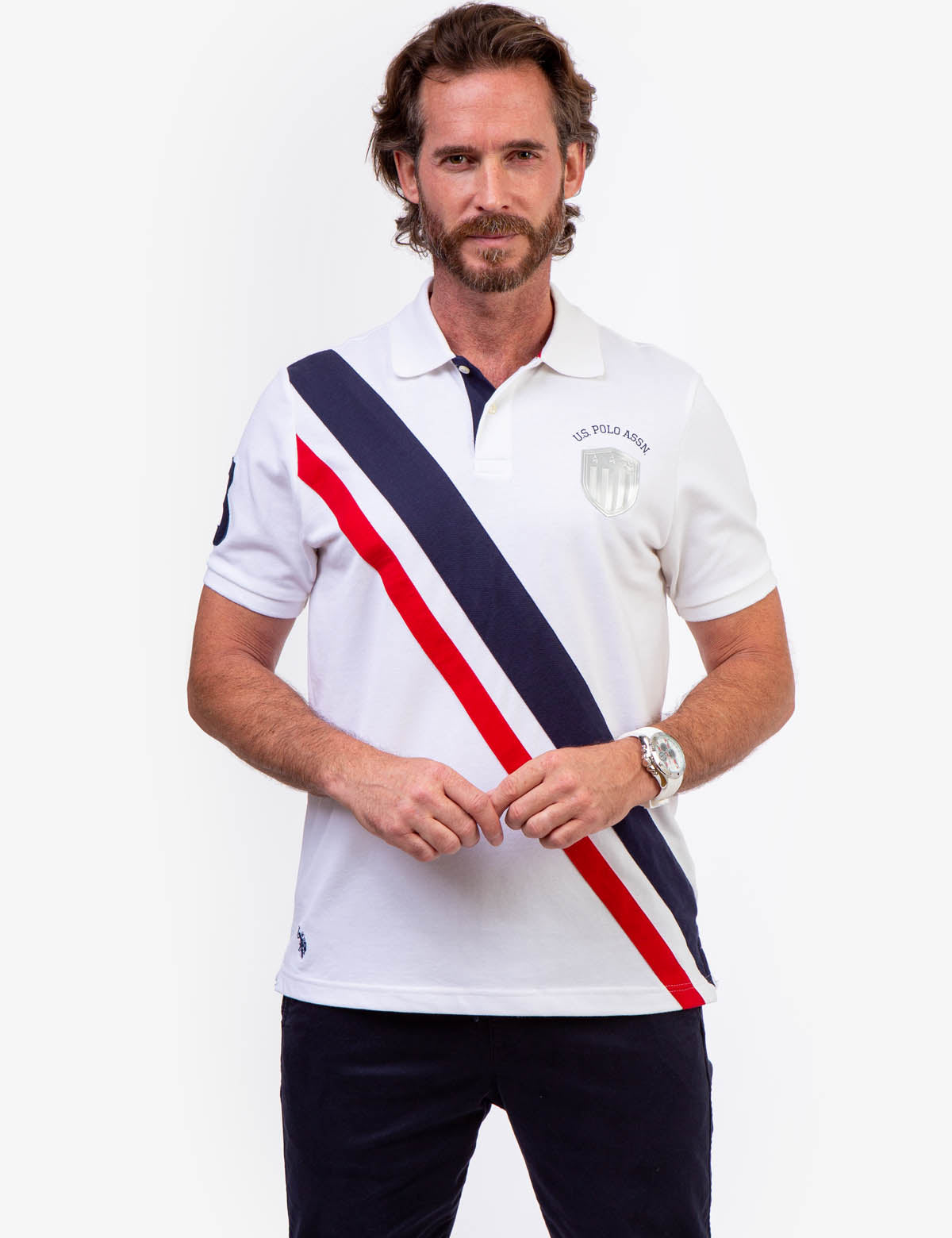 Diagonal Stripe Polo Shirt with Collar & Rib Cuffs | U.S. Polo Assn.