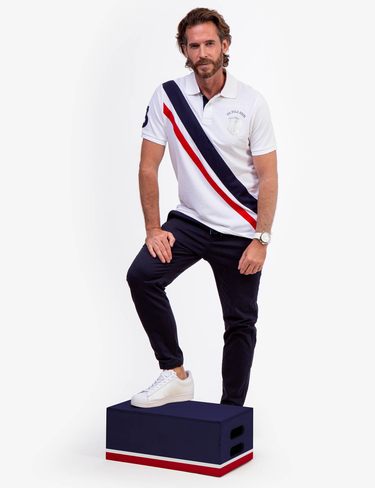 Diagonal Stripe Polo Shirt with Collar & Rib Cuffs | U.S. Polo Assn.