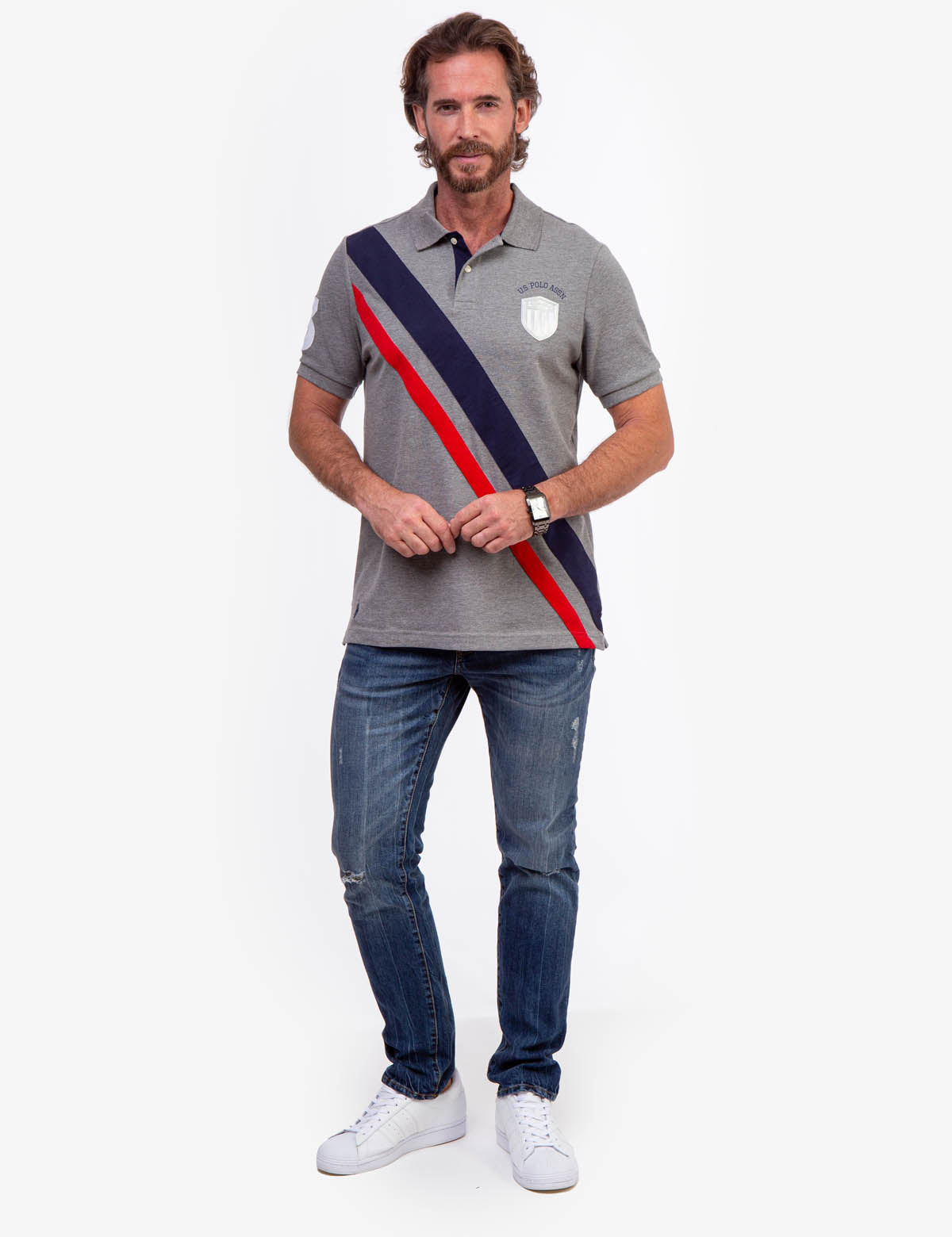 Diagonal Stripe Polo Shirt with Collar & Rib Cuffs | U.S. Polo Assn.
