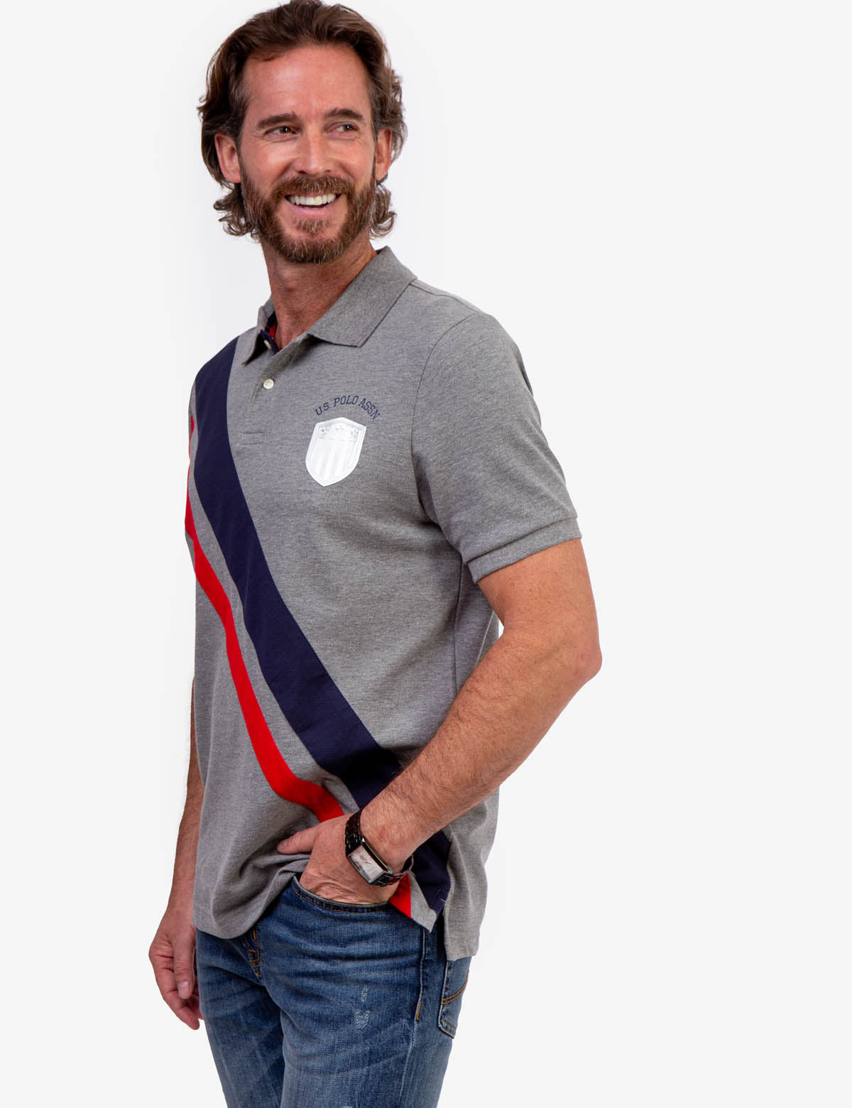 Diagonal Stripe Polo Shirt with Collar & Rib Cuffs | U.S. Polo Assn.