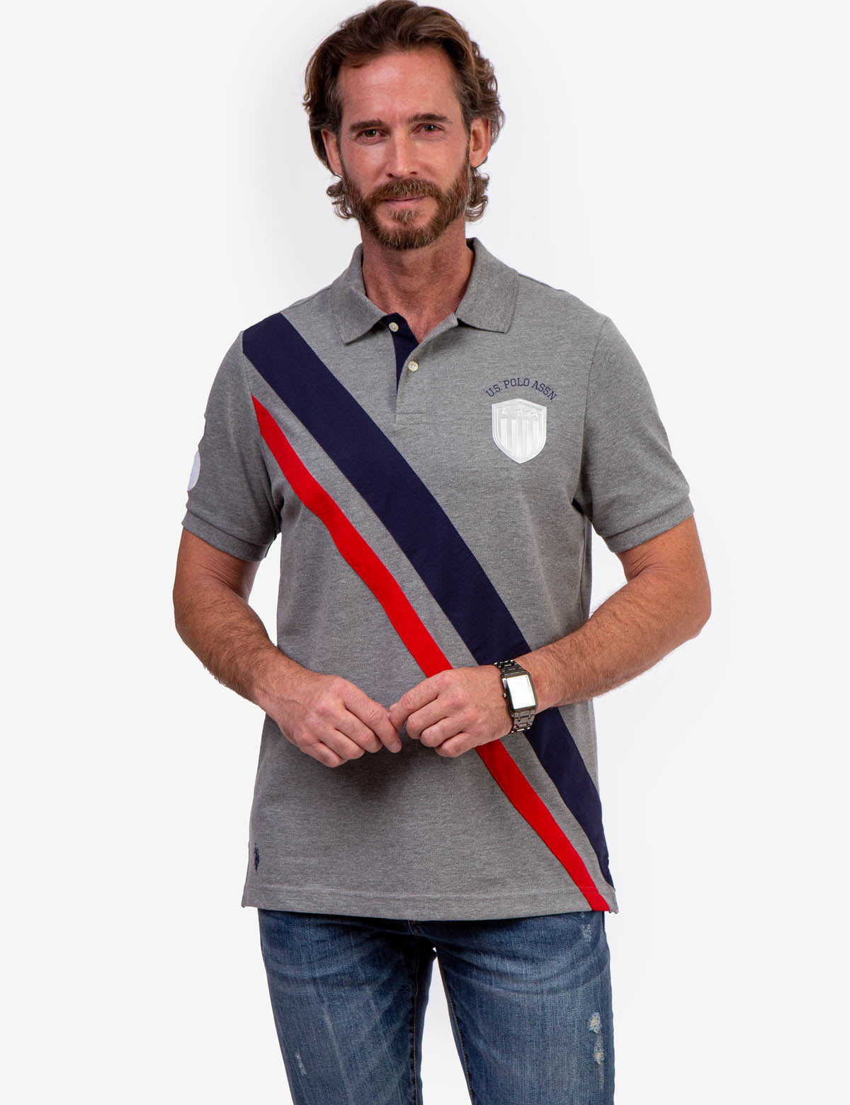 Diagonal Stripe Polo Shirt with Collar & Rib Cuffs | U.S. Polo Assn.