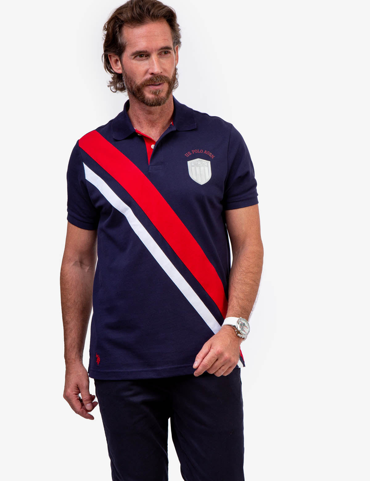Diagonal Stripe Polo Shirt with Collar & Rib Cuffs | U.S. Polo Assn.