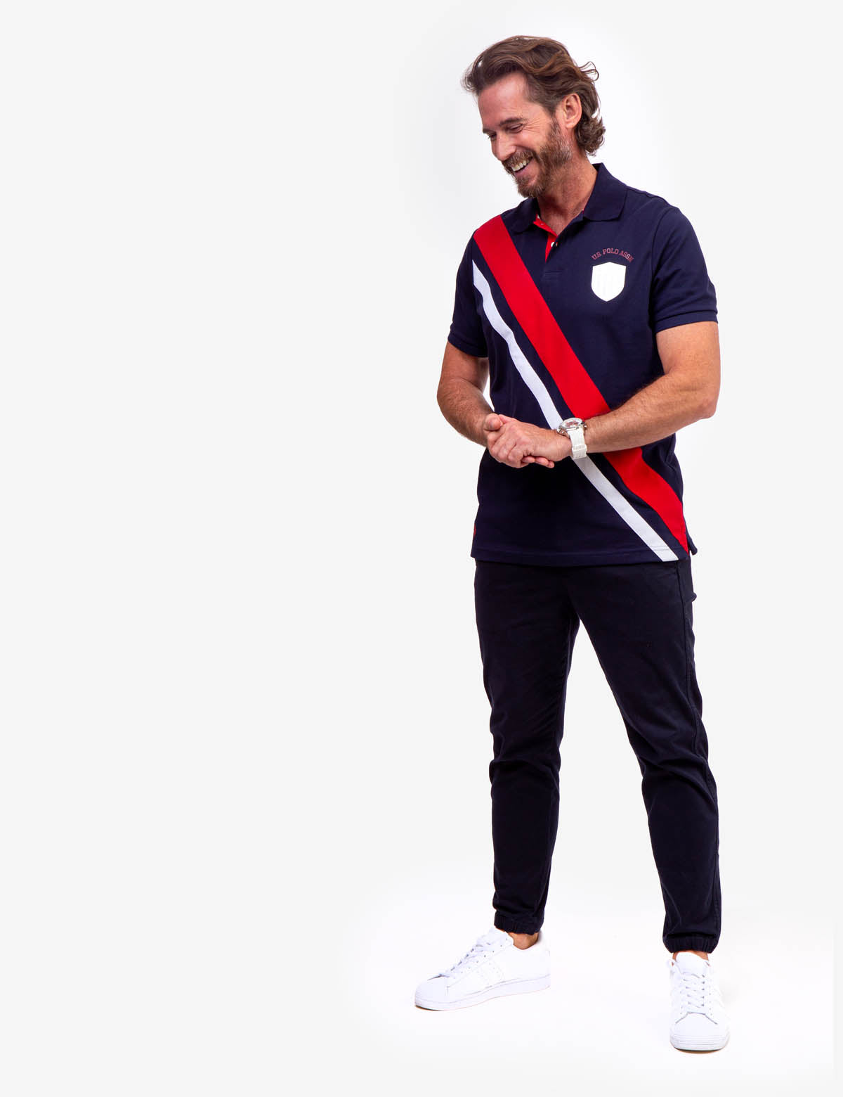 Diagonal Stripe Polo Shirt with Collar & Rib Cuffs | U.S. Polo Assn.