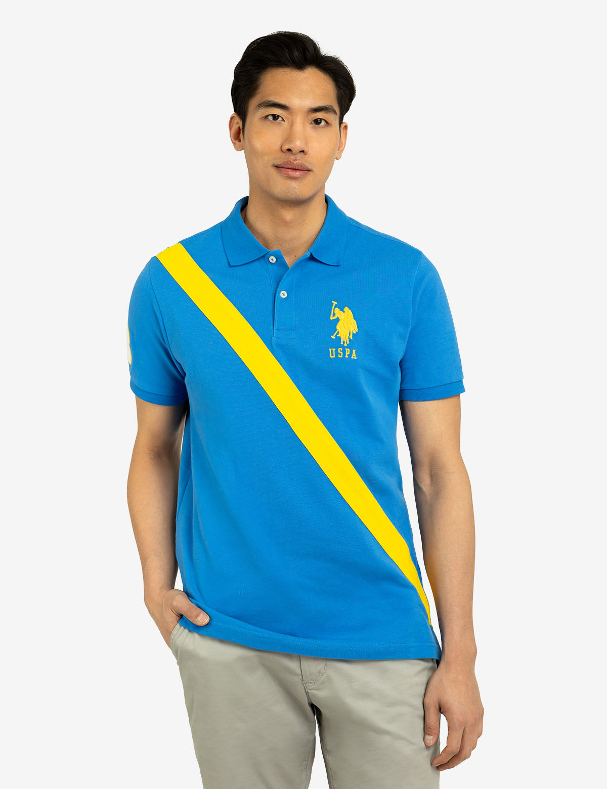 Diagonal Stripe Polo Shirt with Embroidered Logo | 100% Cotton