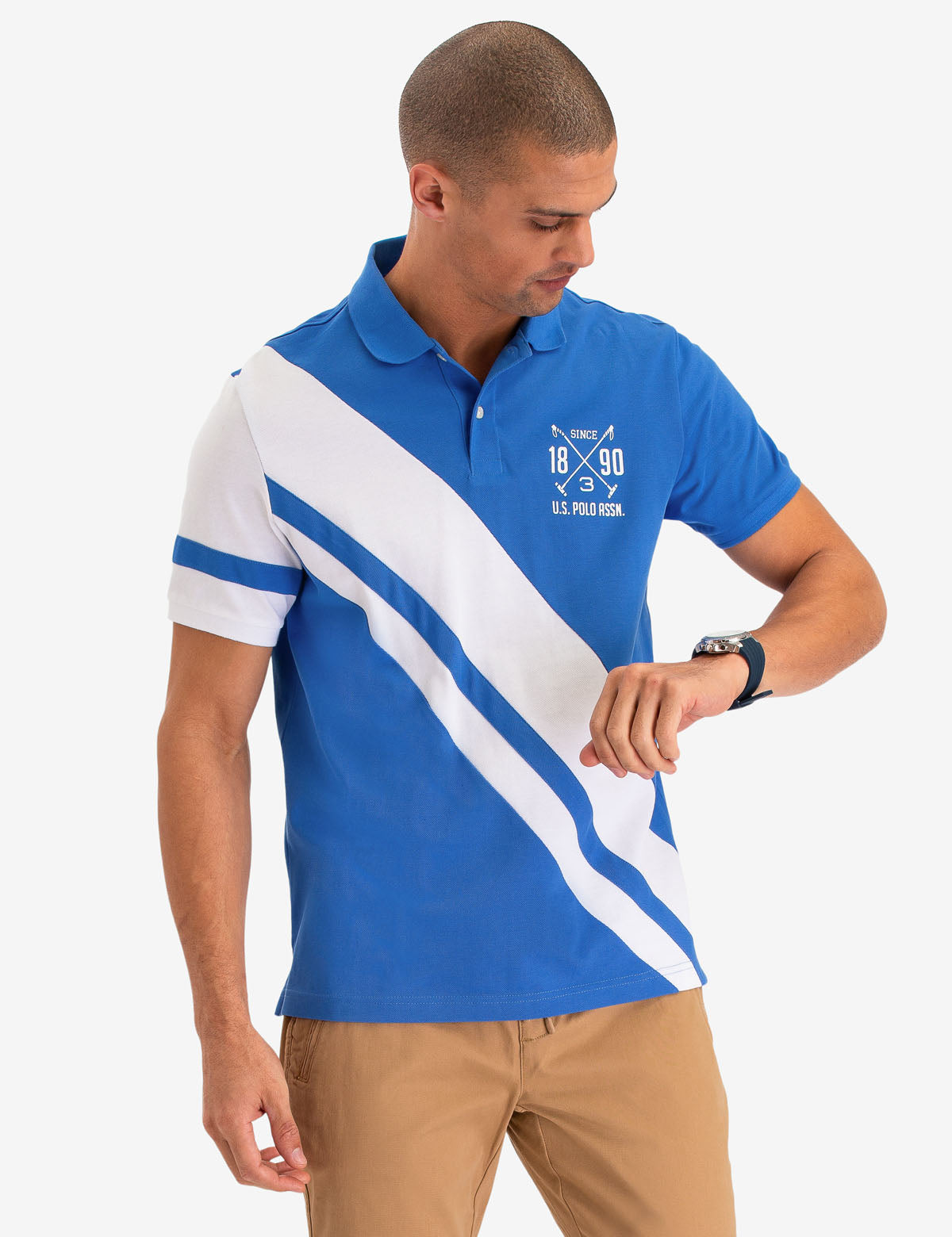 Diagonal Stripe Polo Shirt with Embroidered Logo & Ribbed Cuffs