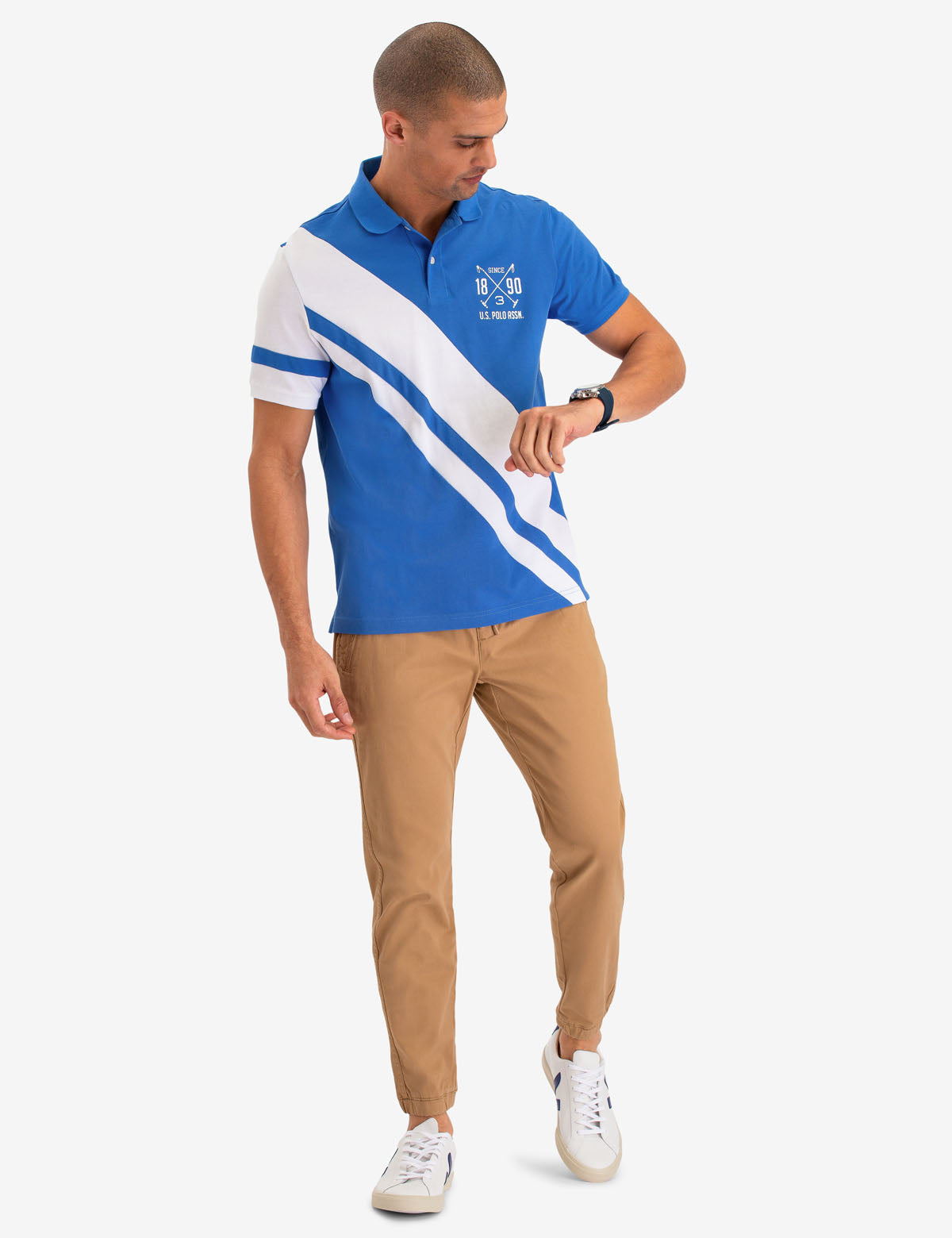 Diagonal Stripe Polo Shirt with Embroidered Logo & Ribbed Cuffs