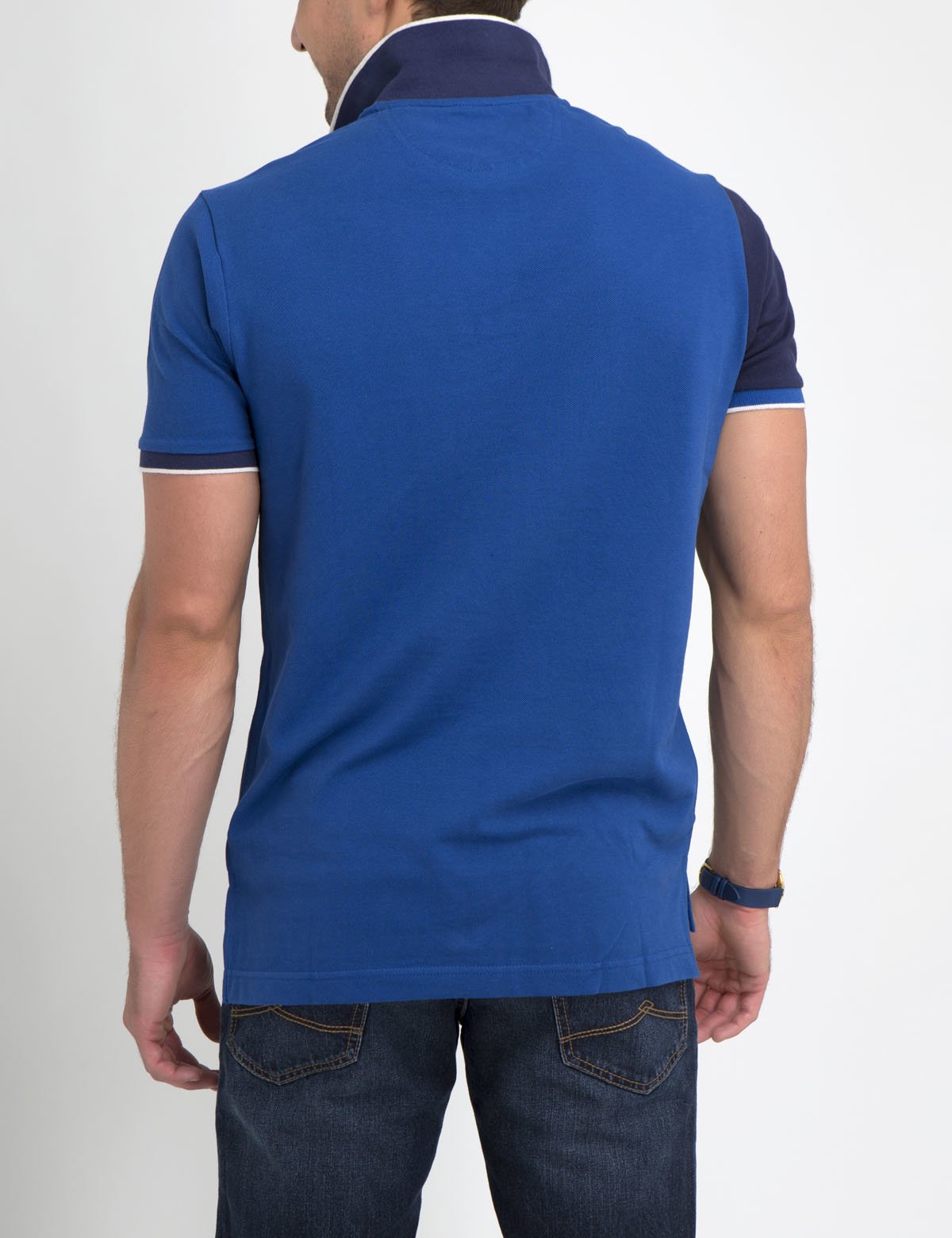 Diagonal Striped Polo Shirt with Rib Collar & Button Placket