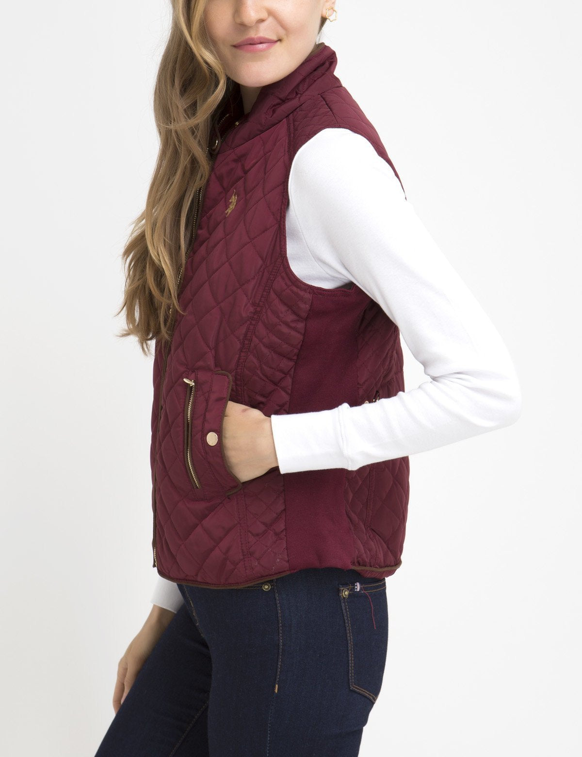 Diamond Quilted Knit Vest with Zip & Side Pockets | Sleeveless