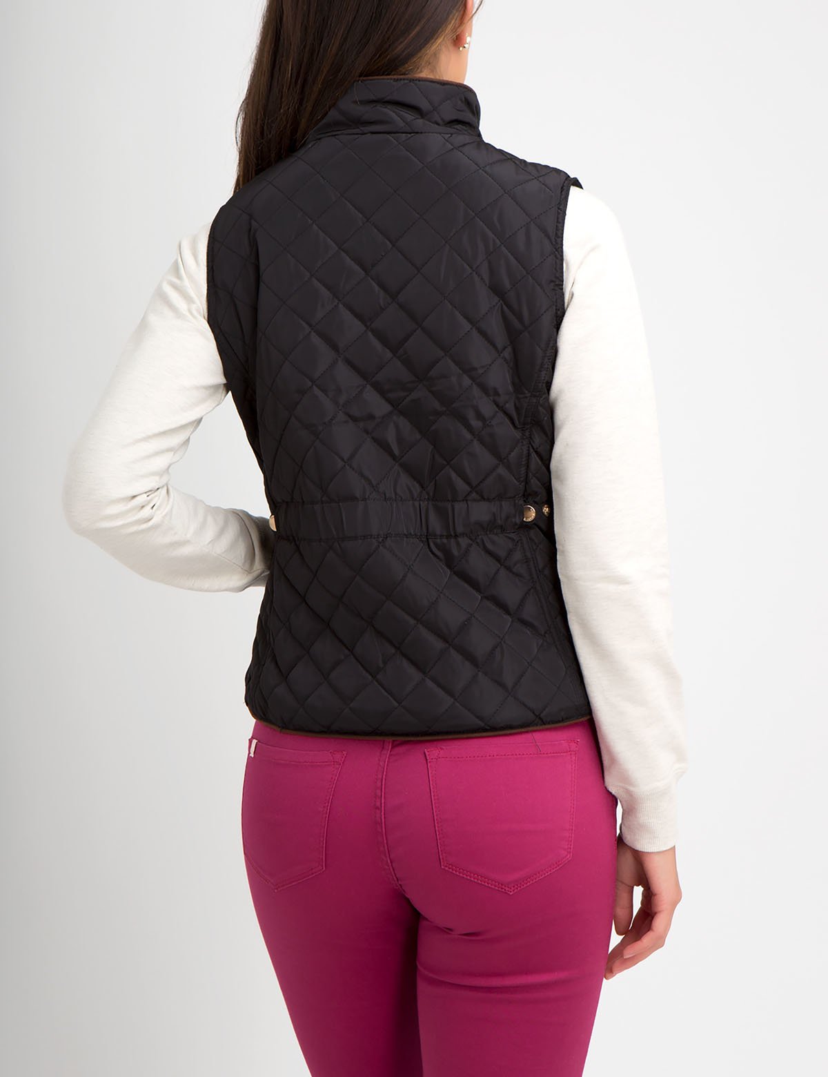 Diamond Quilted Knit Vest with Zip & Side Pockets | Sleeveless