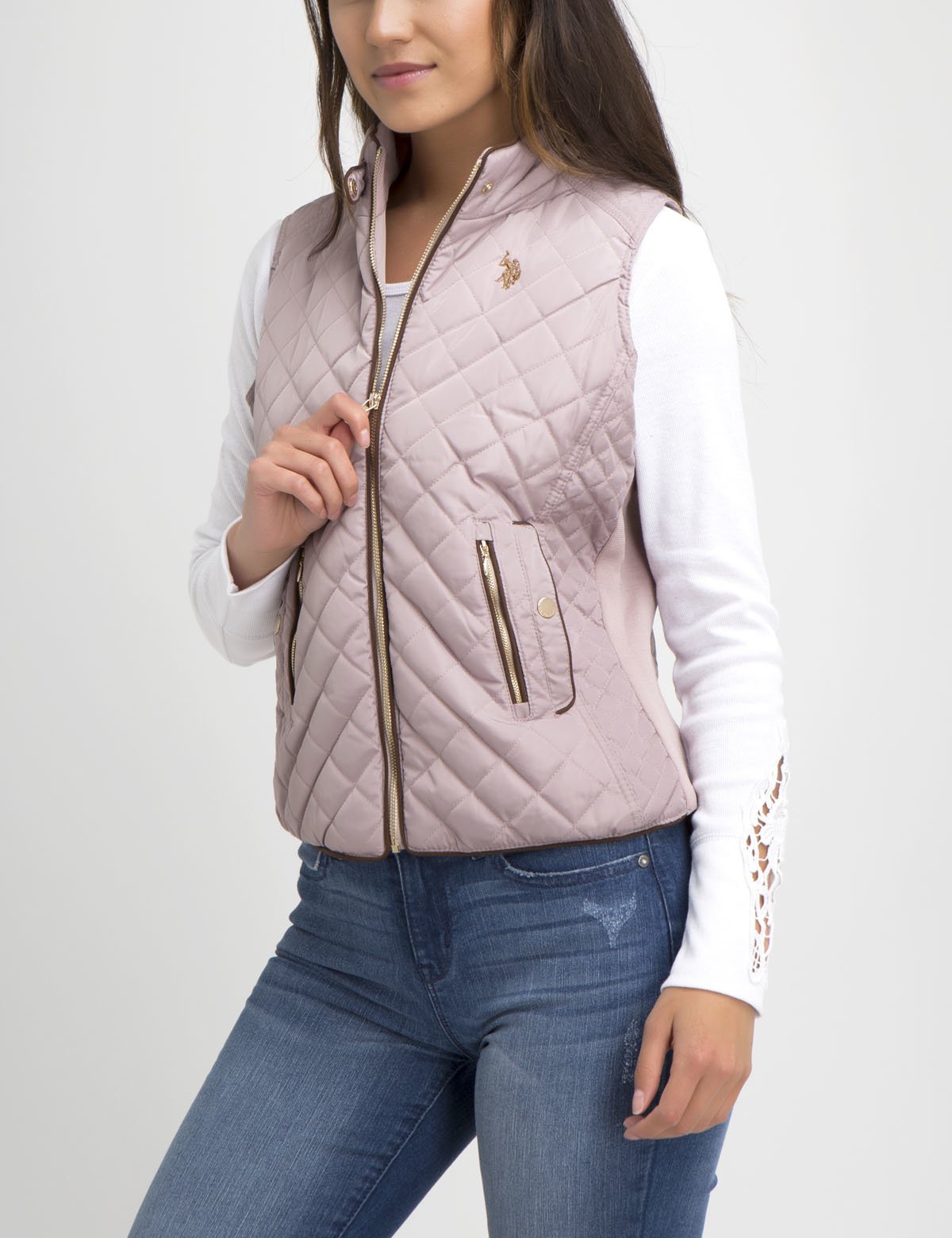 Diamond Quilted Knit Vest with Zip & Side Pockets | Sleeveless