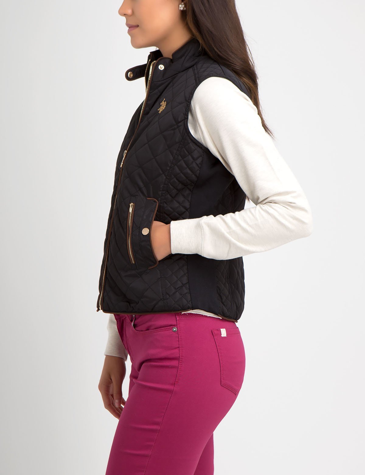 Diamond Quilted Knit Vest with Zip & Side Pockets | Sleeveless