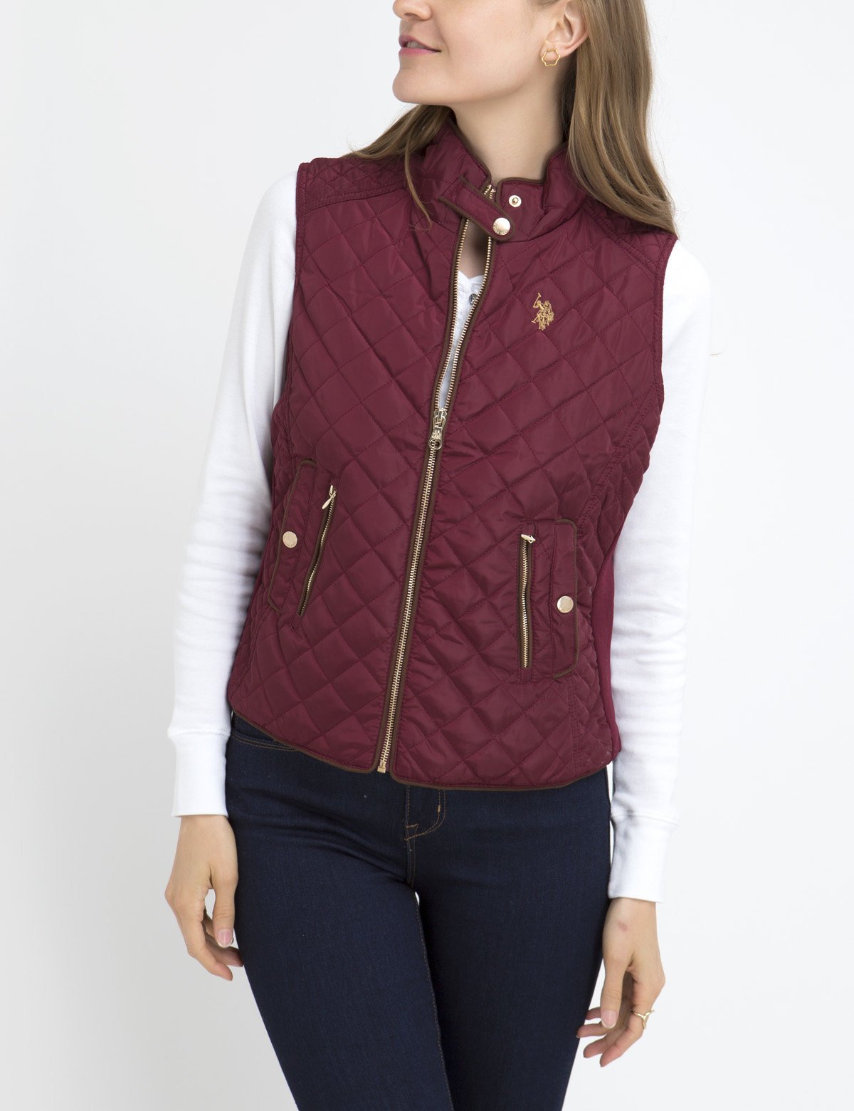 Diamond Quilted Knit Vest with Zip & Side Pockets | Sleeveless